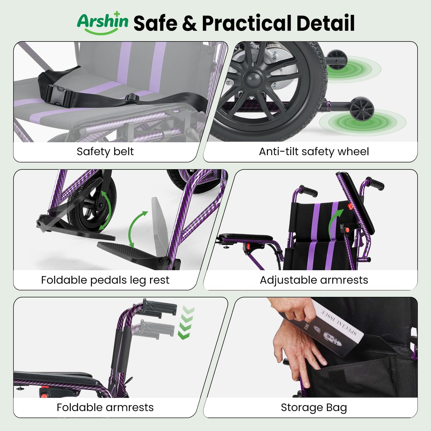 Lightweight Foldable Electric Wheelchair,20+ Miles,360°Joystick,Mom's Gift(Purple)