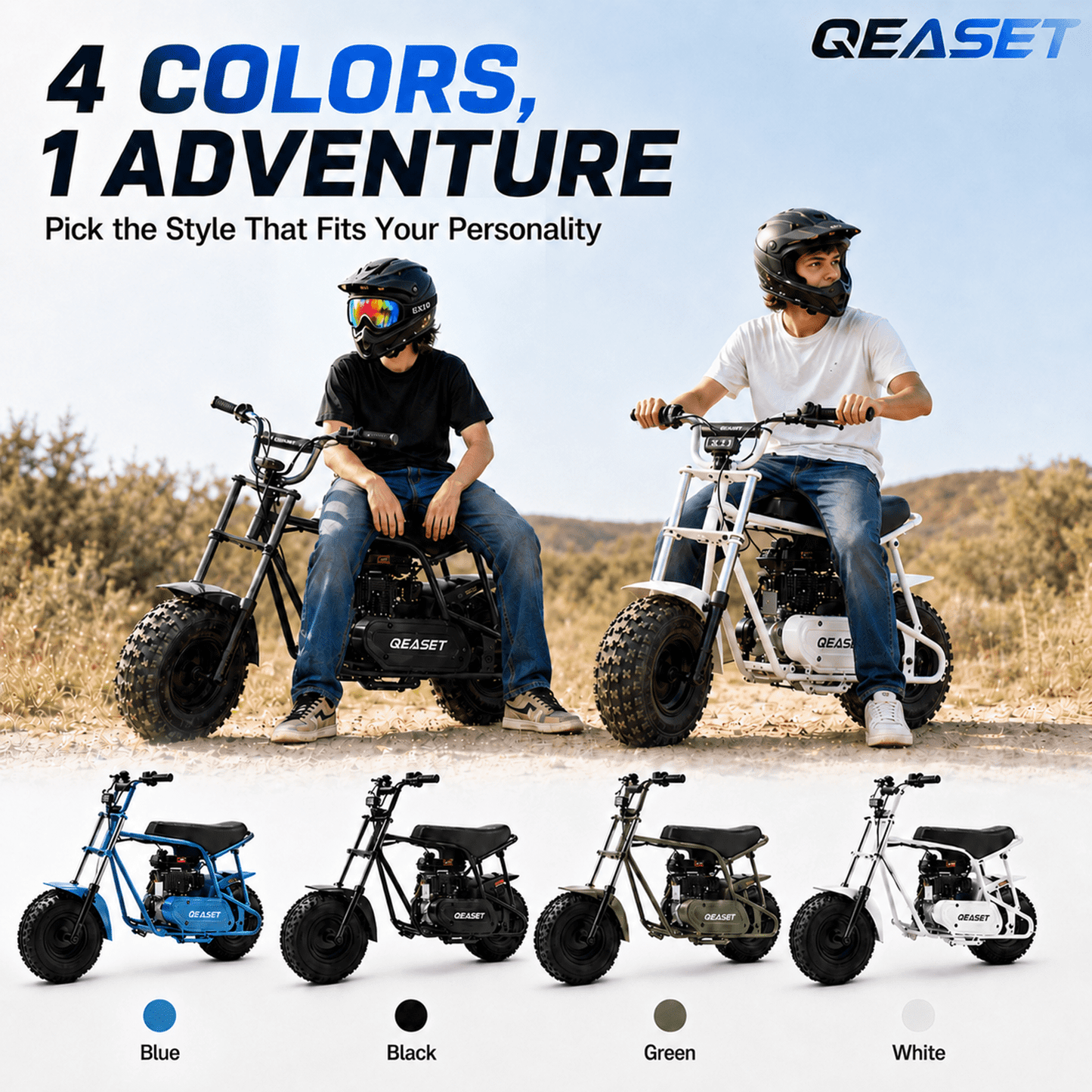 QEASET 105CC 4-Stroke Mini Bike with Shock Absorption, Off-Road Motorcycle, White