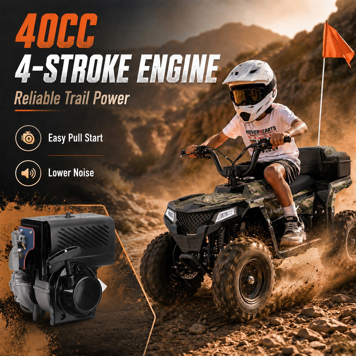 IVFJFV 40cc 4-Stroke 4-Wheeler,Dual-Speed Off-Road Car Gas Four-Wheeler,Gas Powered 4 Wheel with Key Lock & Parent Limited Speed 10-15MPH & Dual Shocks & All-terrain Tire,Chain Drive,Green Camo