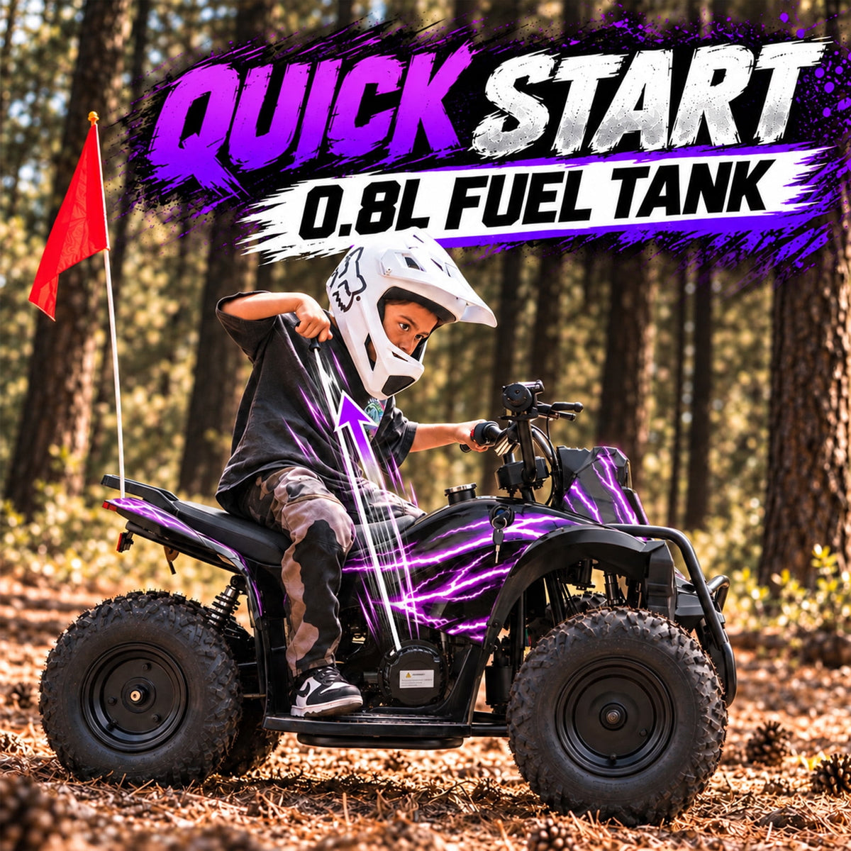 40cc Kid Gas ATV, Gas Powered 4 Wheeler for Kid 6+, 4-Stroke Beginner ATV, Up to 15 MPH, Adjustable Speed, Safety Switches, Front & Rear Brakes - Purple