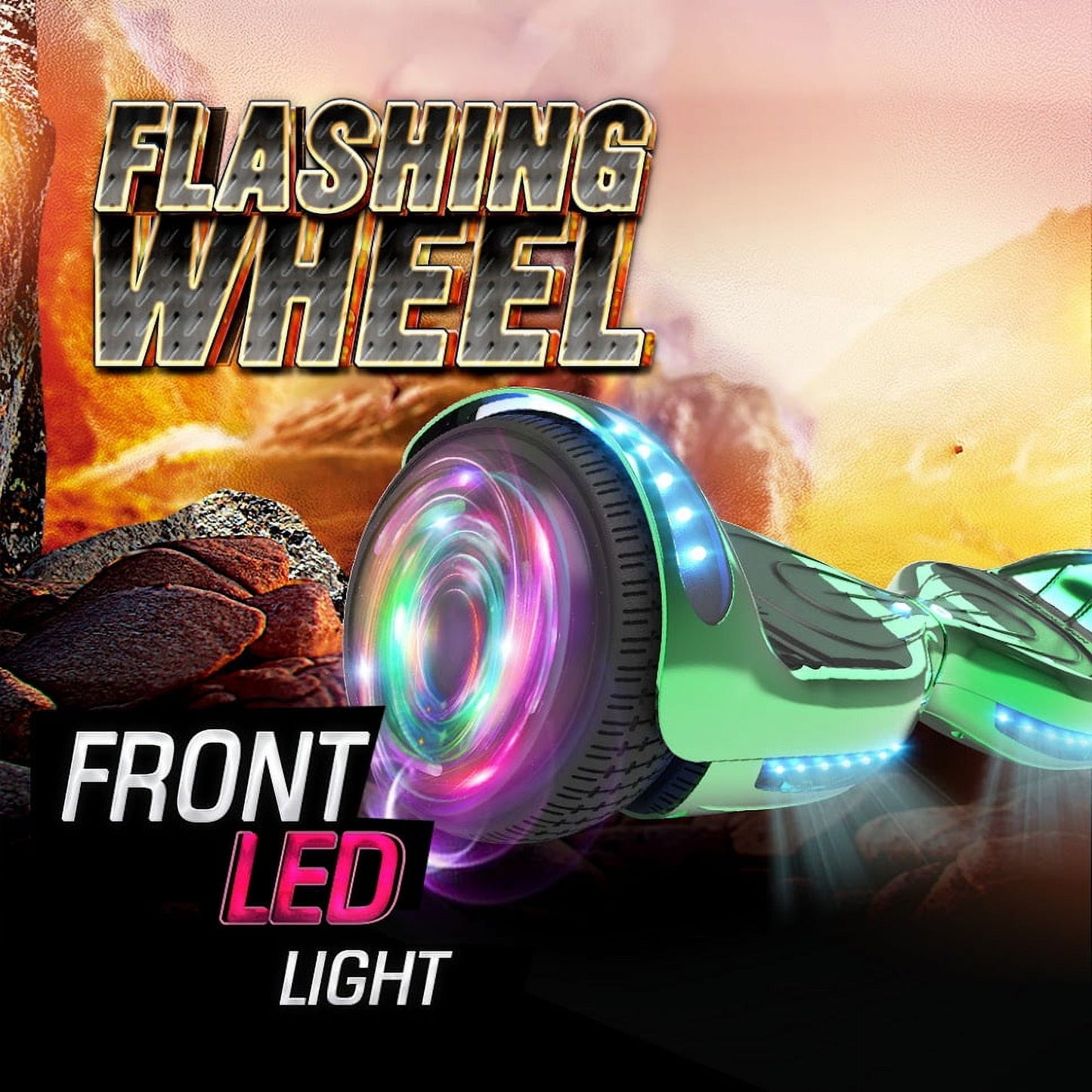 Flash Wheel Hoverboard 6.5" Bluetooth Speaker with LED Light Self Balancing Wheel Electric Scooter, Chrome Green