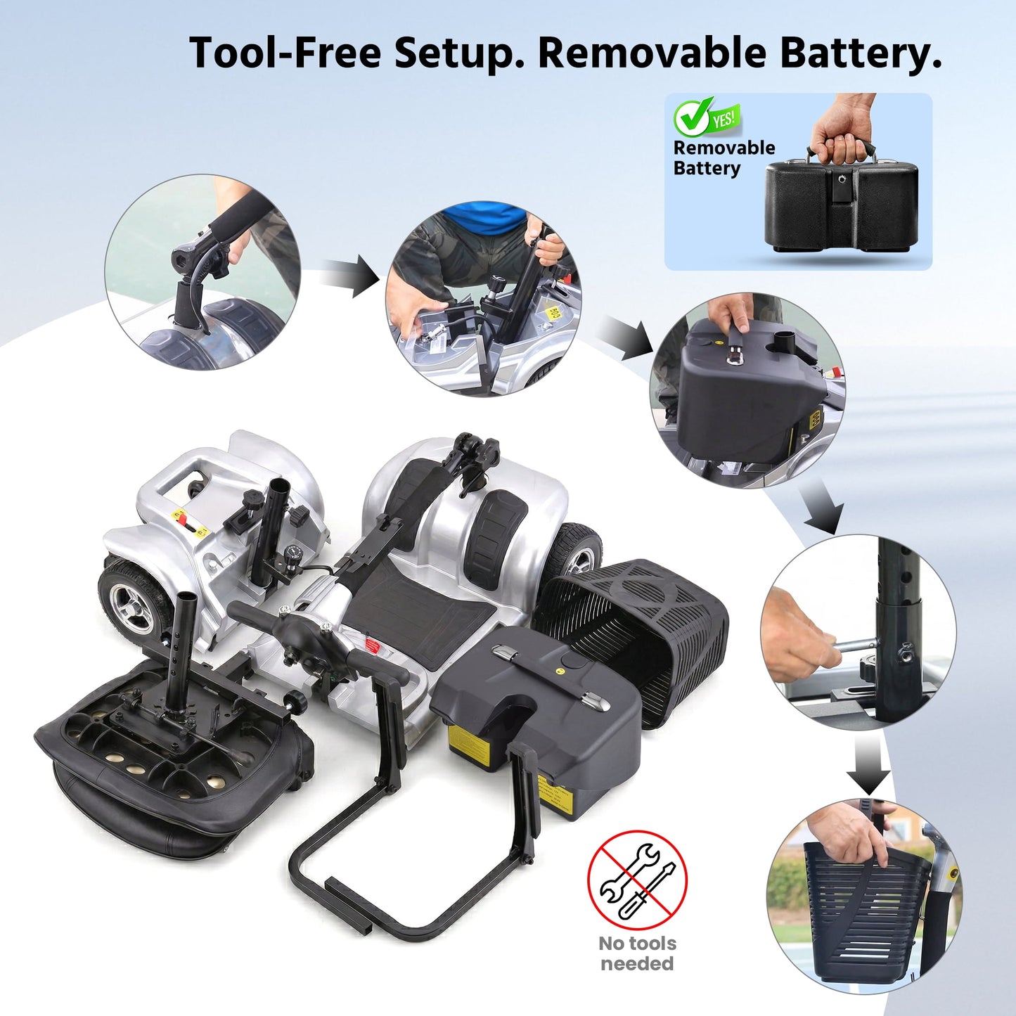 Arshin Upgrade 4 Wheels Mobility Scooters for Seniors & Adult,All Terrain Motorized Scooters with 300 lbs,Silver