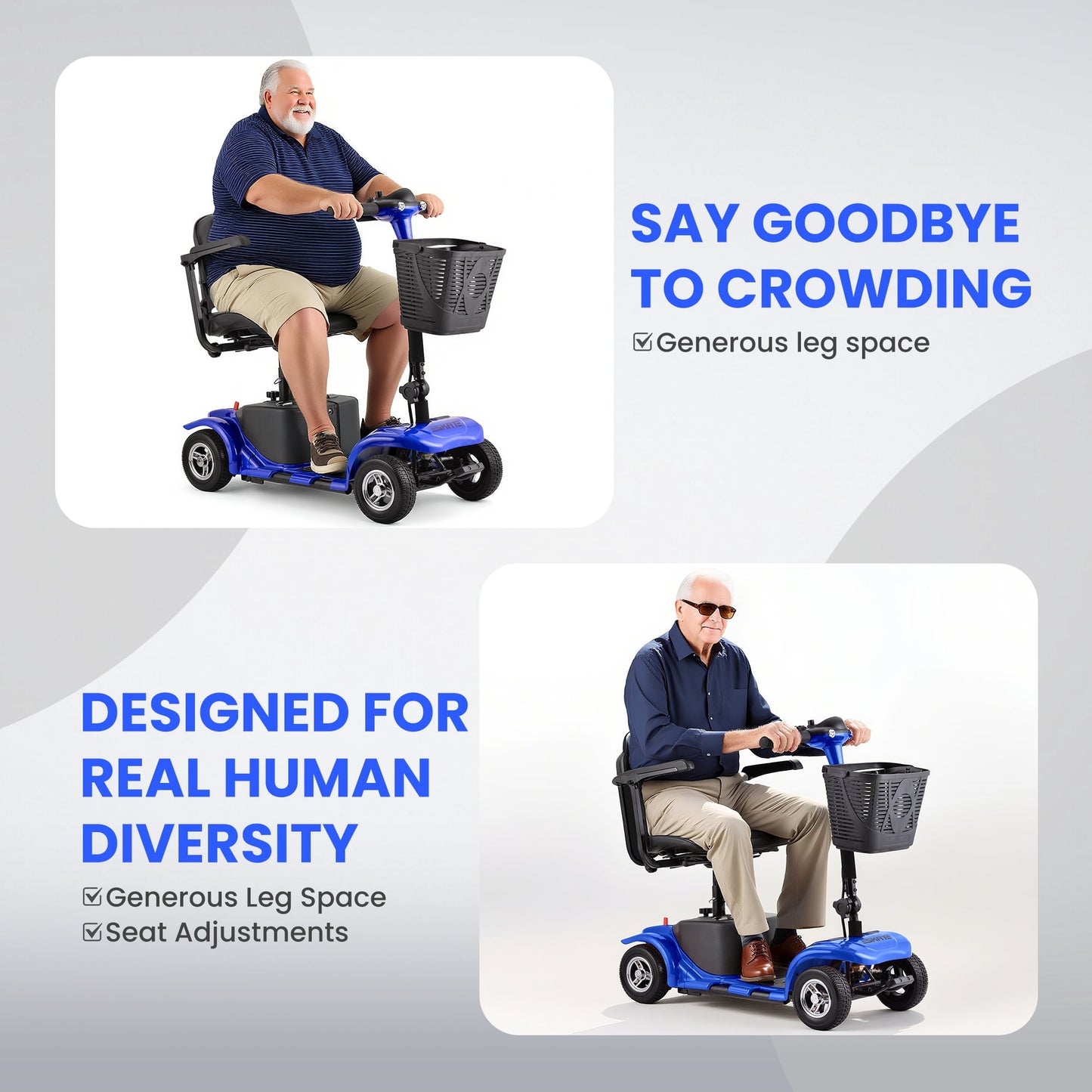 Arshin 4 Wheel Mobility Scooter for Seniors–Foldable Electric Wheelchair,300lbs Cap,Blue