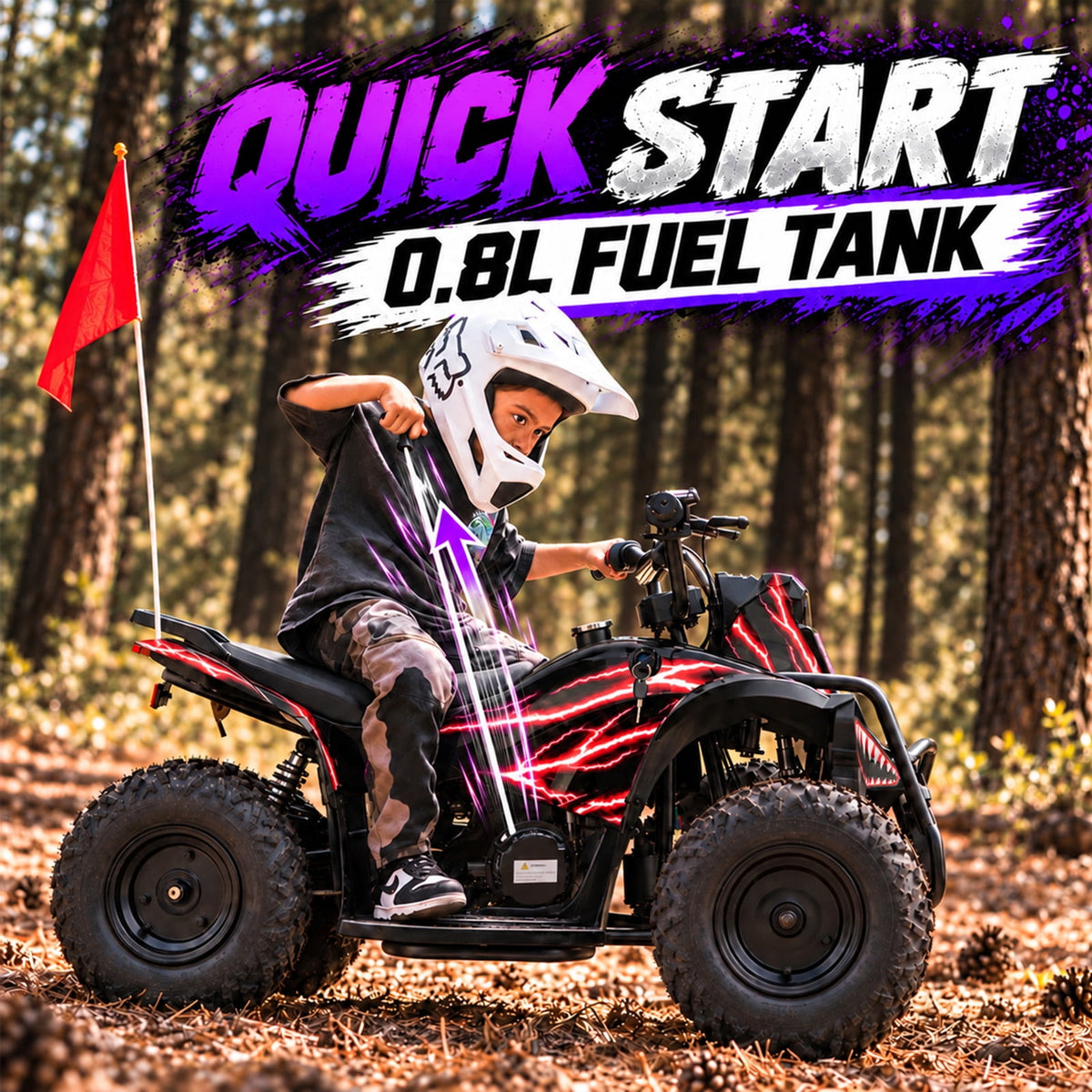 39cc Teen Gas ATV, Gas Powered 4 Wheeler for Teens 16+, 4-Stroke Beginner ATV, Up to 15 MPH, Adjustable Speed, Safety Switches, Front & Rear Brake - Red