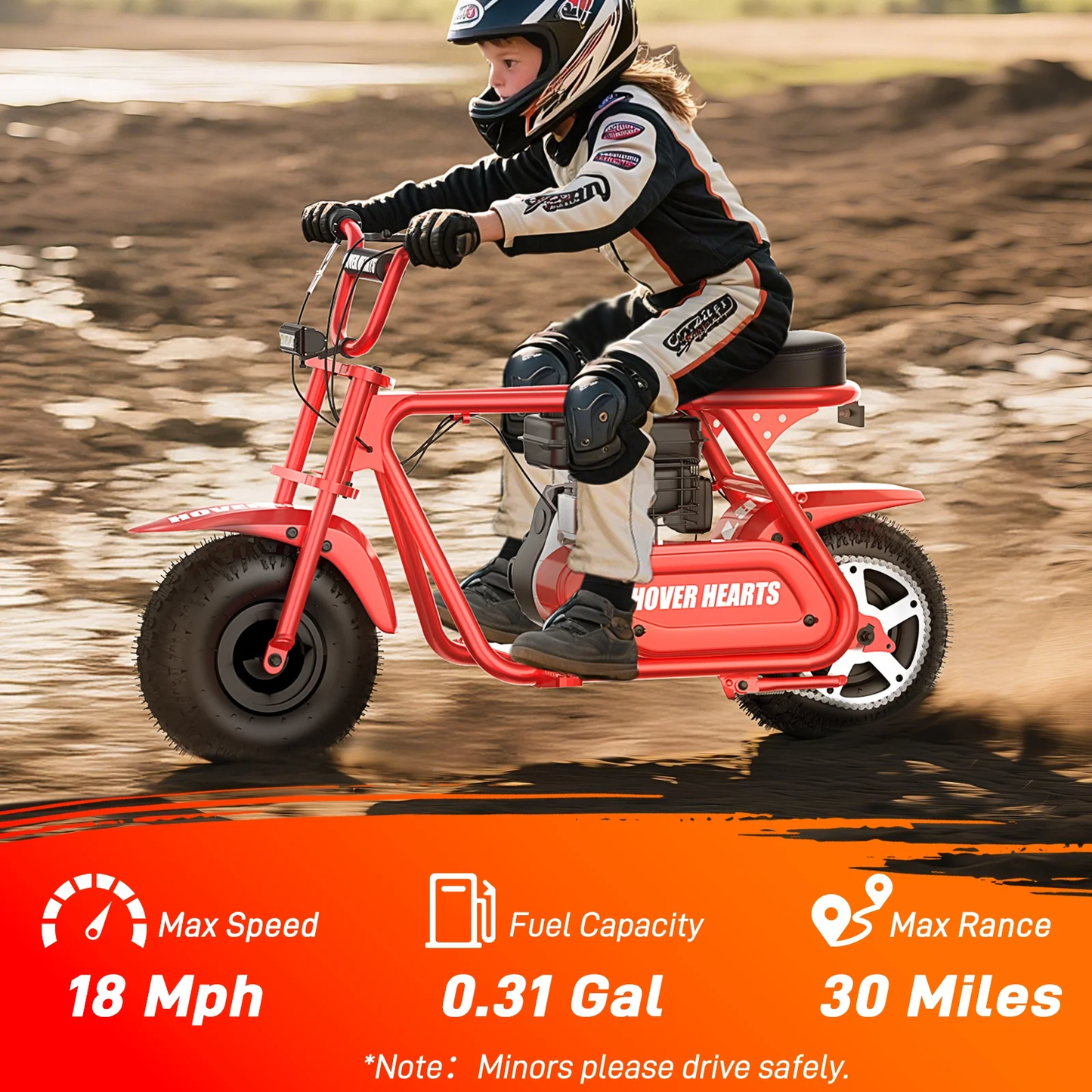 Aoemoe 99CC MB001 Gasoline Mini Dirt Bike,4-Stroke 18MPH Off Road Motorcycle, Weight Support Up to 165 LBS - Red