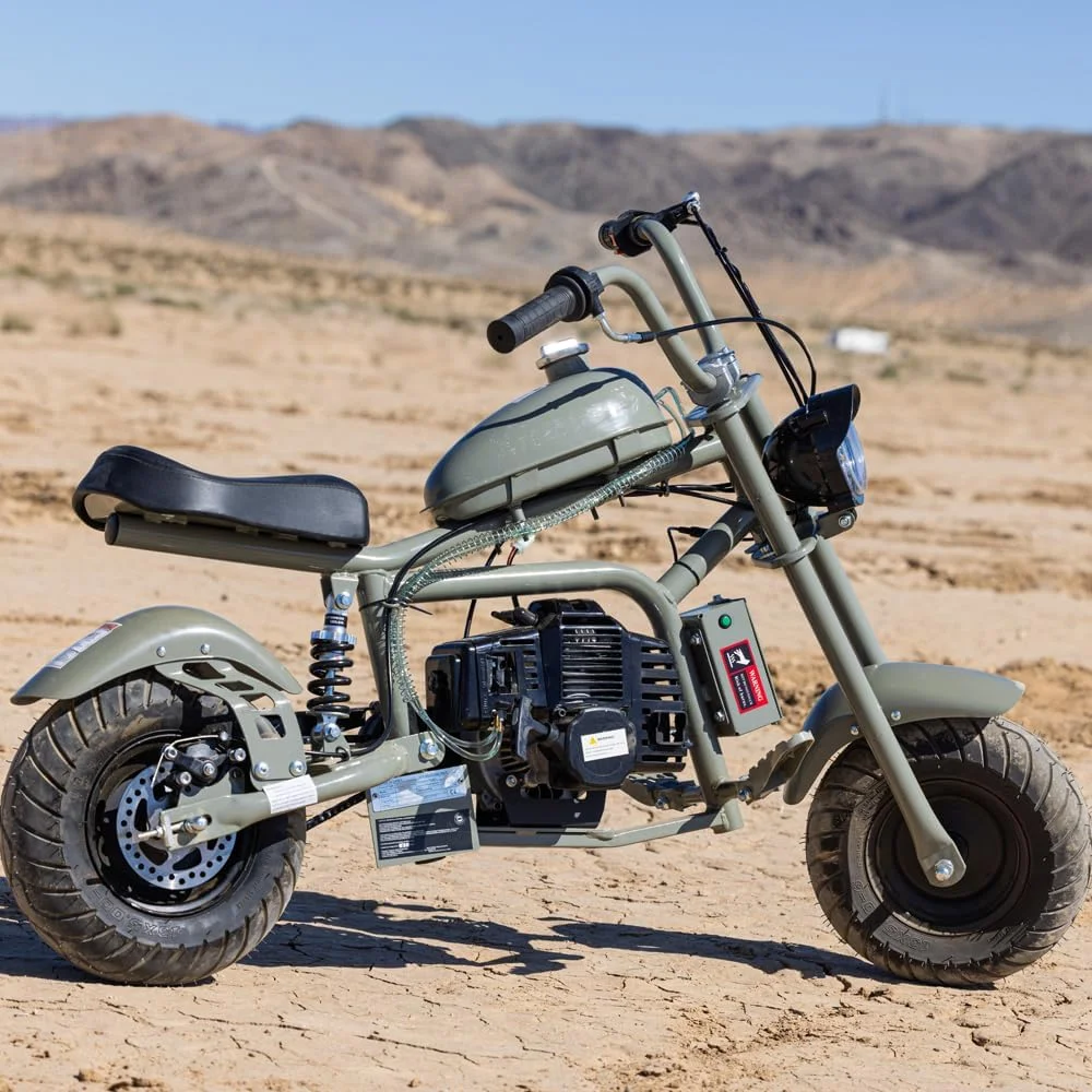 Aoemoe Gas Mini Chopper Bike, DB003 Model 49.4 CC 2-Stroke Dirt Bike with Big Headlight, Rear Shock Absorber, Metal Frame, Disc Brakes, Max Load 165Lbs, Up to 18Mph（Sand）