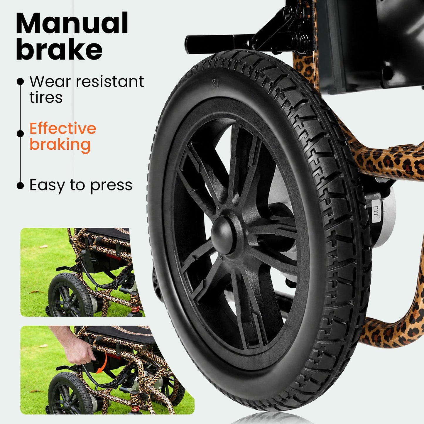 Electric Wheelchair, All Terrain Smart Motorized Wheelchair, Senior-Friendly Power Chair with 360° Joystick, 20+ MilesLong-Range Mobility Scooter, Leopard Print