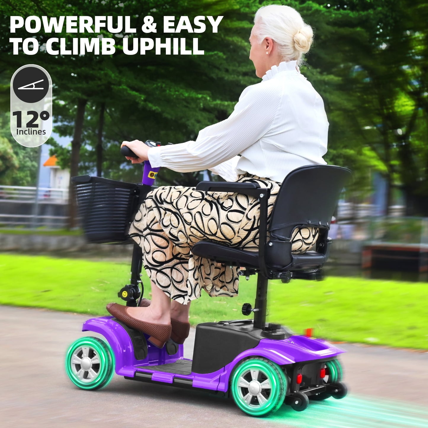Arshin Mobility Scooters for Seniors,4 Wheels Mobility Scooters Lightweight and Portable,180W 24V Motor,Suitable for Travel,Adults,Elderly(Purple)