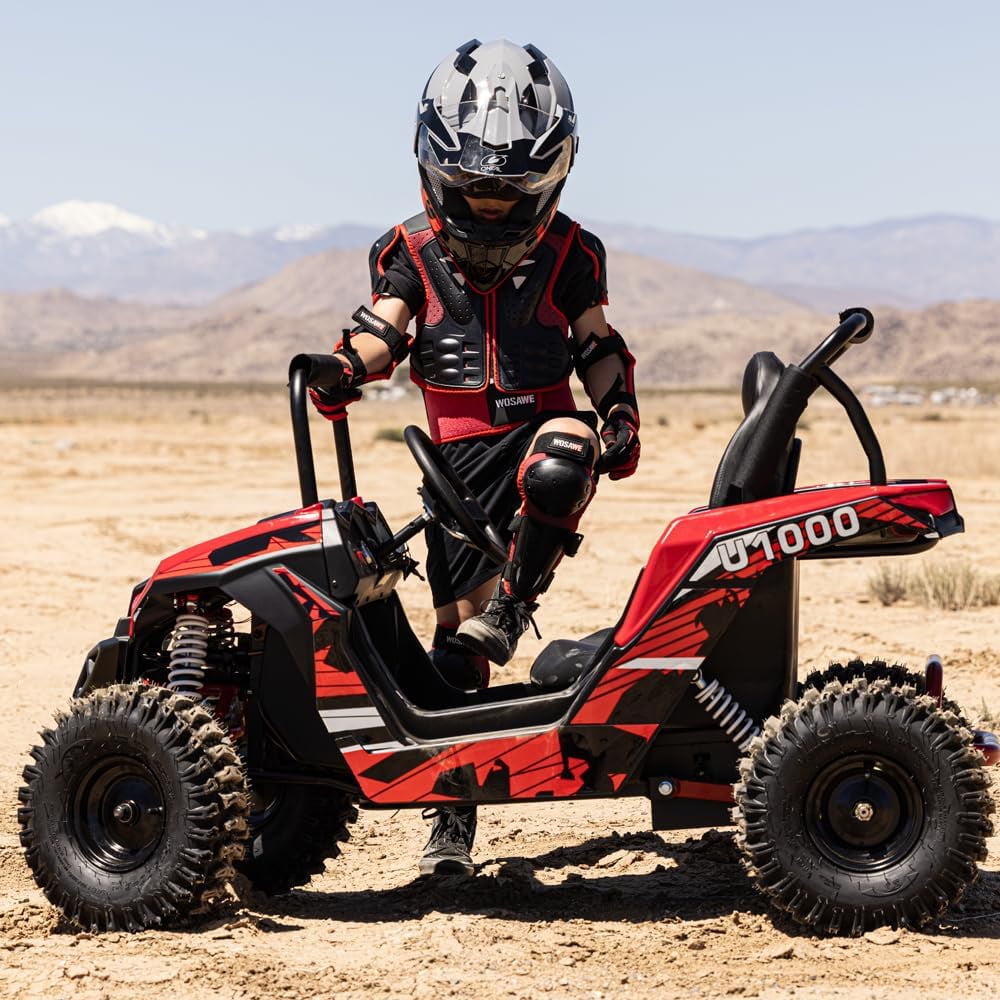QEASET UTV Ride on Car (Large), 48V Shock Absorber Electric Vehicles with Disk Brake, Gear Switch, Steel Frame, Off-Road Tire, Flexible Seat Belt and Seat, Three-Speed Parental Limit-Lock Function