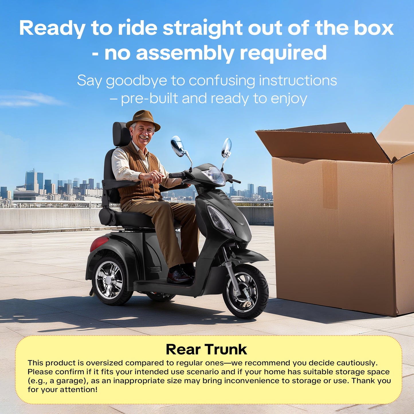 Heavy Duty 3 Wheel Mobility Scooters for Seniors & Adults 500lbs Capacity,Arshin Electric Powered Wheelchair Device,800W All Terrain Fast Mobility Scooter,31 Miles Long Range Battery(Black)