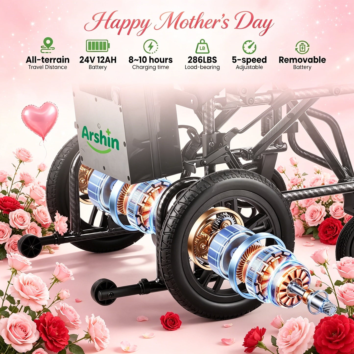 Foldable Electric Wheelchair,20+ Miles,360°Joystick,Gift for Mom on Mother's Day(Black)