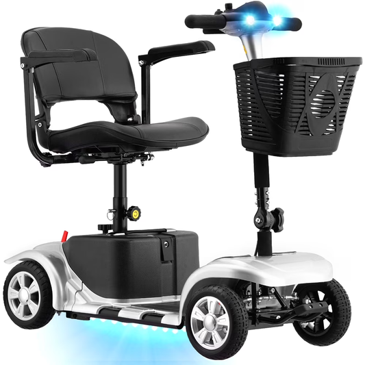 4 Wheel Mobility Scooter for Seniors, Foldable Powered Mobile Wheelchair for Adult 300lbs, Silver