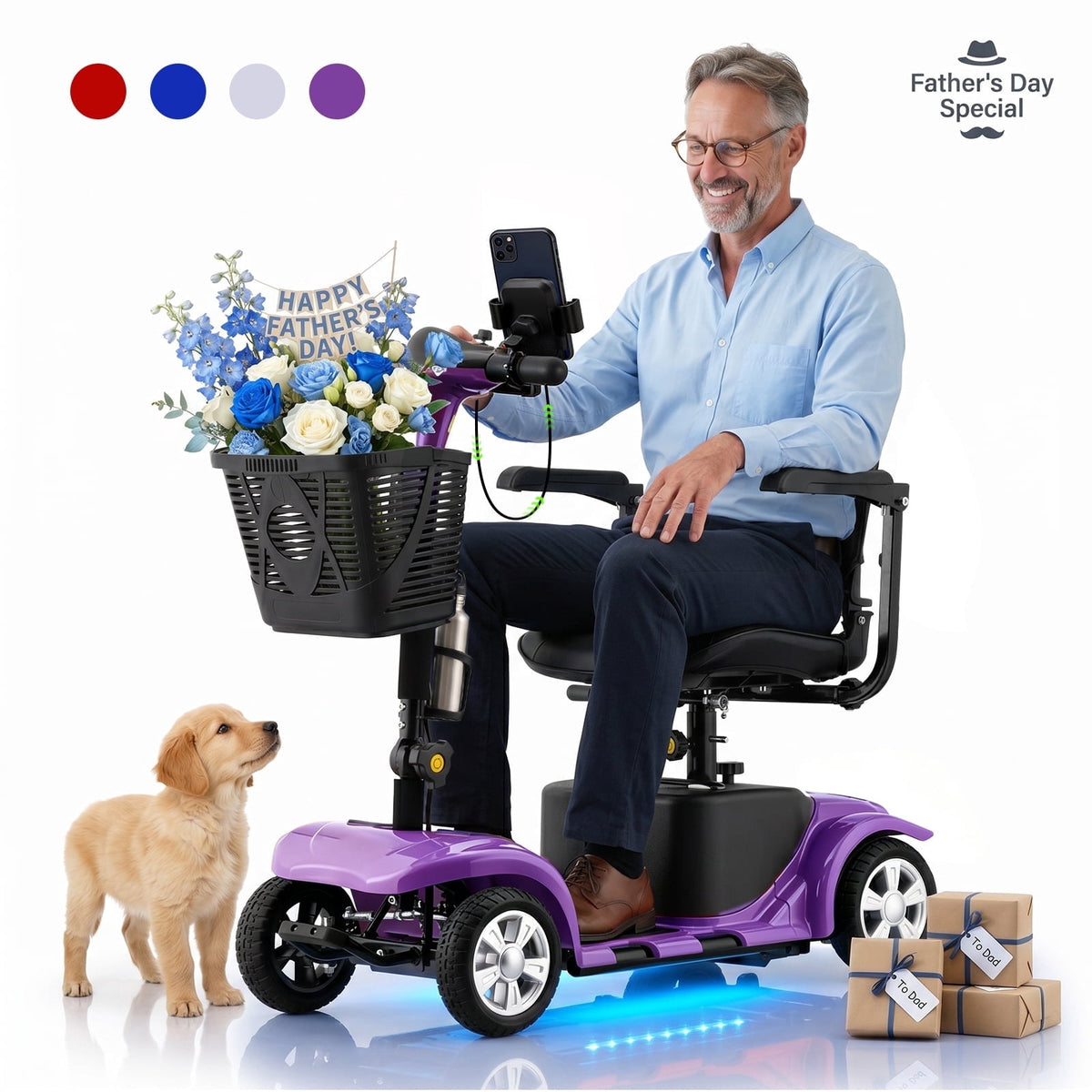 LiltJan Foldable Mobility Scooter for Adults Elderly– 4-Wheel Portable Motorized Scooter with 300 lbs Capacity, Detachable Battery，Including Charger