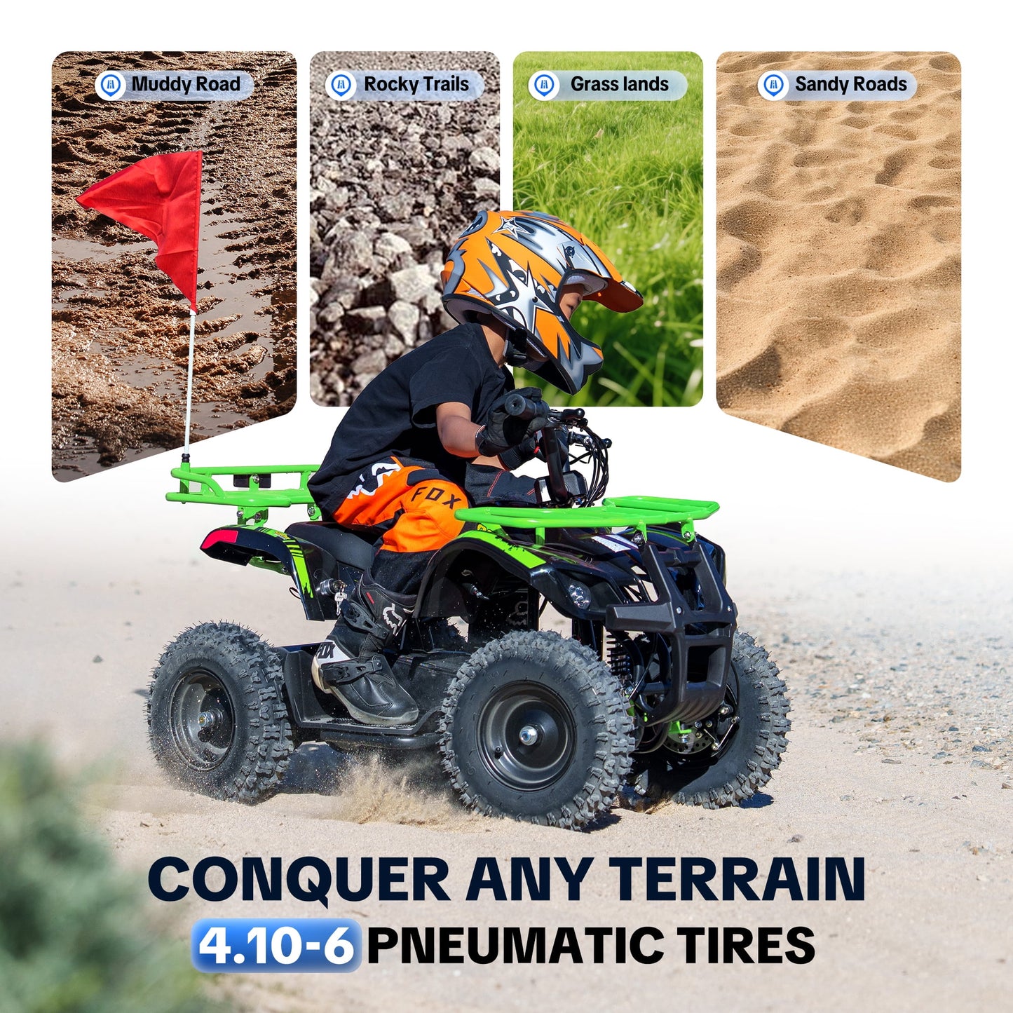 Aoemoe 500W 36V Battery-Powered Ride-On Off-Road 4-Wheeler – 15 Mile Range, Green
