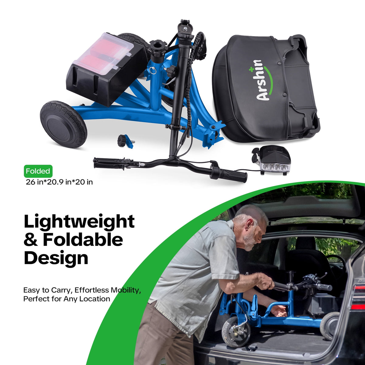 Ostrina Upgrade Mobility Scooter Lightweight Foldable,All Terrain Mobility Scooters for Seniors & Adults,300lbs Electric Wheelchair Strong Device for Travel,2 Batteries,Variable Speed(Purple)