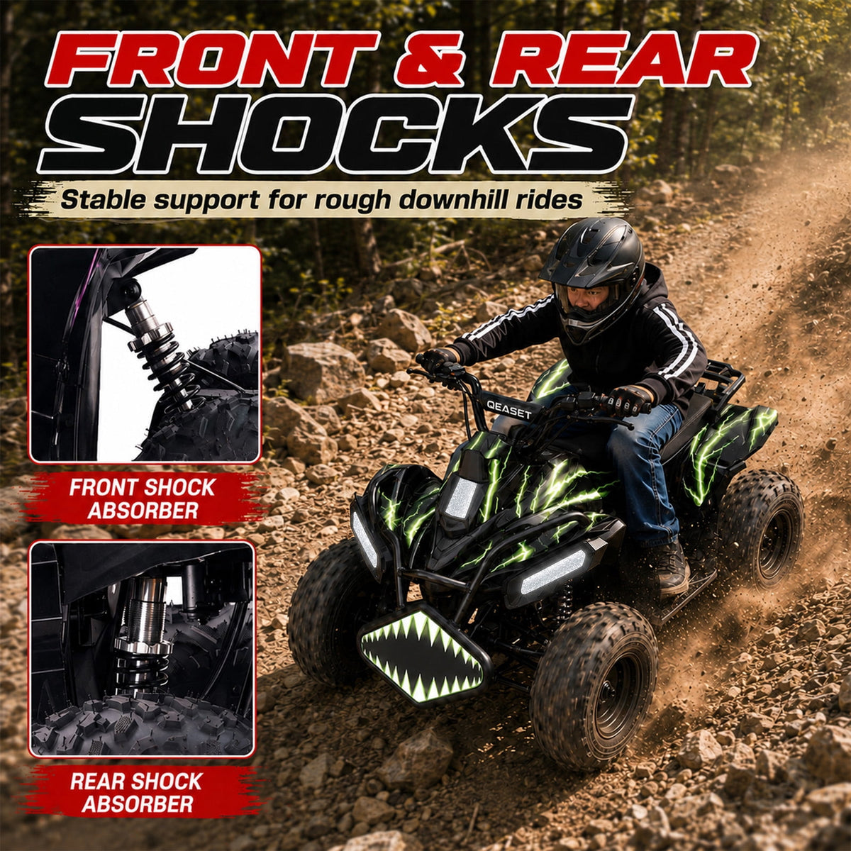 39cc Teen Gas ATV, Gas Powered 4 Wheeler for Teens 16+, 4-Stroke Beginner ATV, Up to 15 MPH, Adjustable Speed, Safety Switches, Front & Rear Brakes - Green