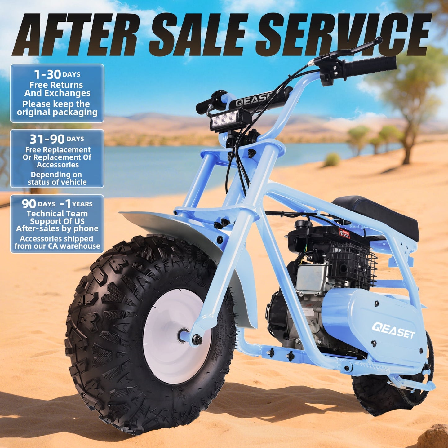 QEASET 99cc Dirt Bike, Gas Powered, 4-Stroke with LED Headlight, 25MPH Minibike Trail Bike, Pull Start, Poucket Bike for Teenager and Adult, Summer Gift