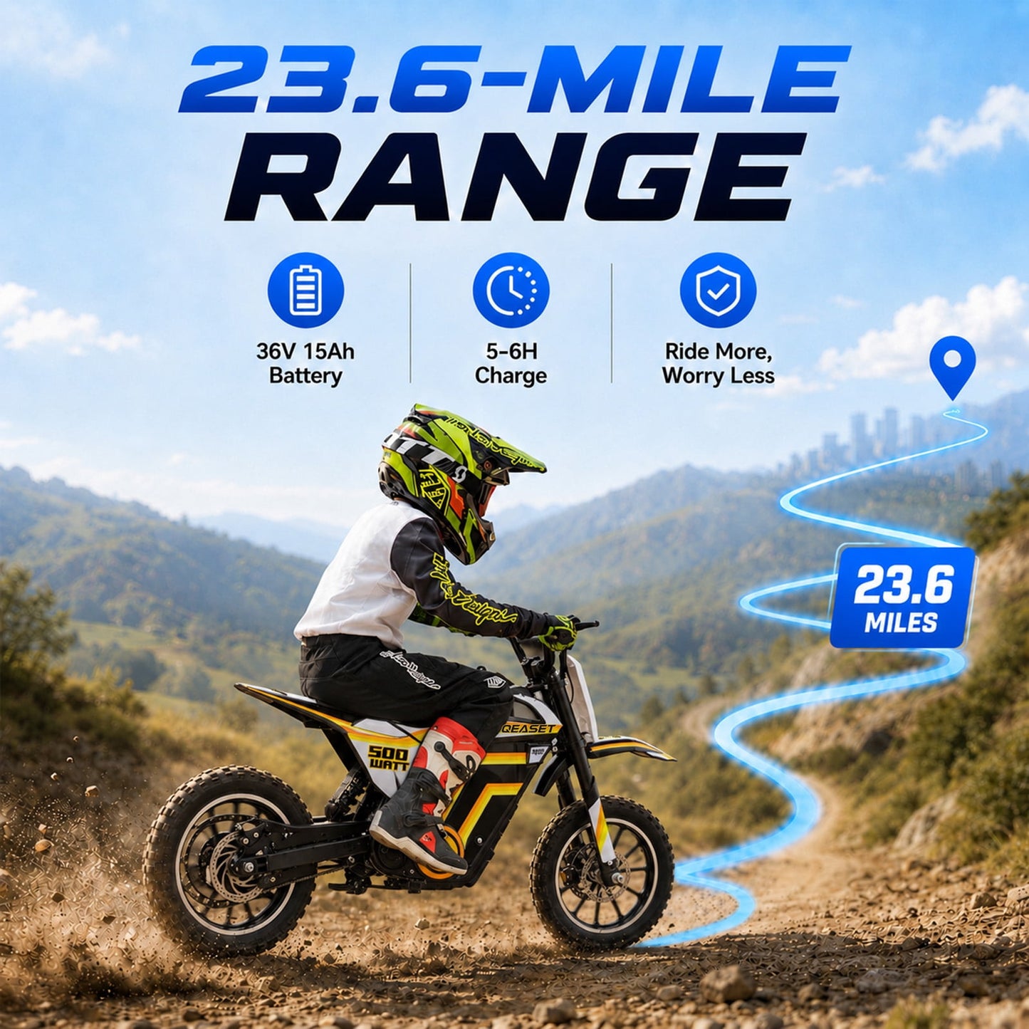 QEASET 36V Electric Dirt Bike, 500W Motorized Mini Dirt Bike with Dual Suspension, Disc Brakes, 17 MPH Max Speed, Electric Off-Road Motorcycle for Boys Girls Ages 8-14,Yellow
