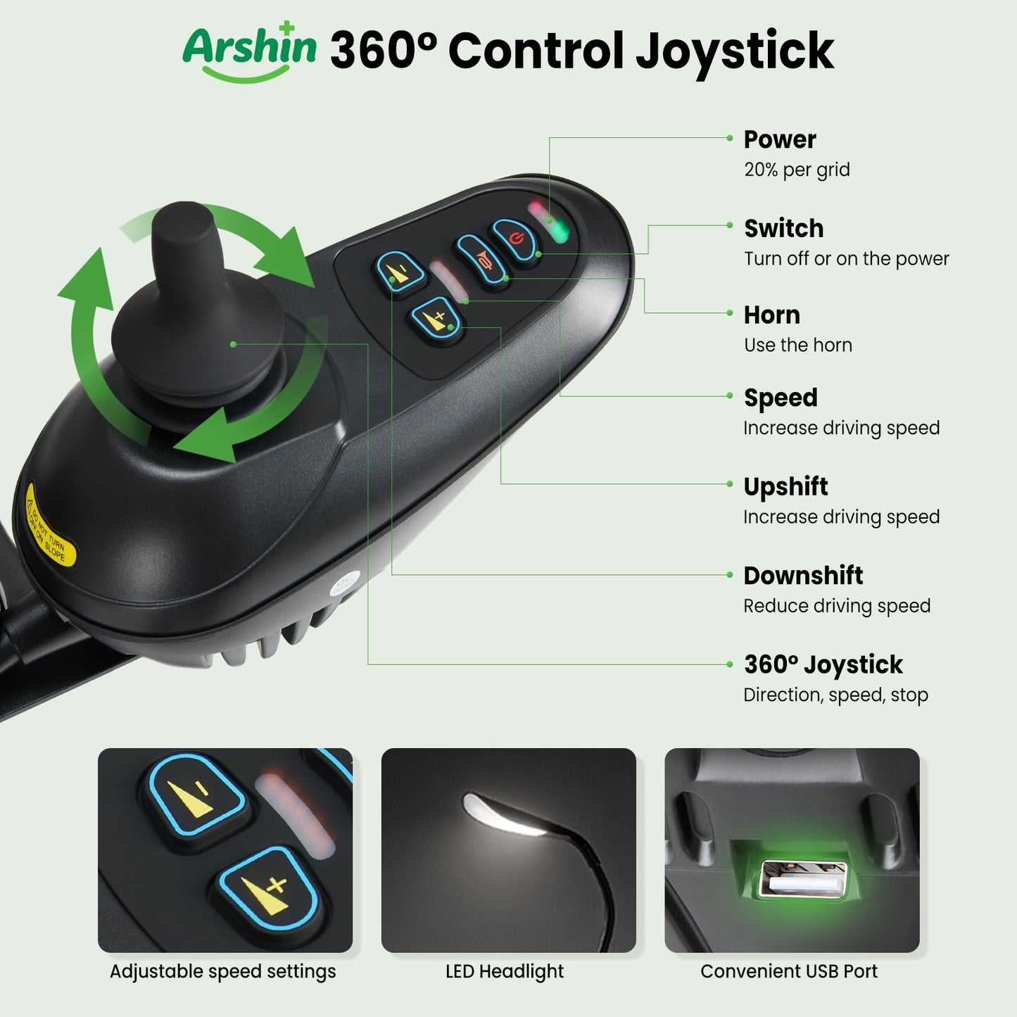 Arshin Electric Wheelchair Lightweight Foldable,20+ Miles Electric Wheelchairs for Adults,360°Joystick Motorized Wheelchair,286+ lbs Capacity,Black