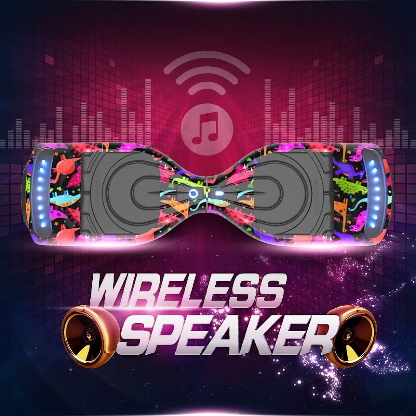 Hoverstar Flash Wheel Hoverboard 6.5 In., Bluetooth Speaker with LED Light, Self Balancing Wheel, Electric Scooter, Dinosaur