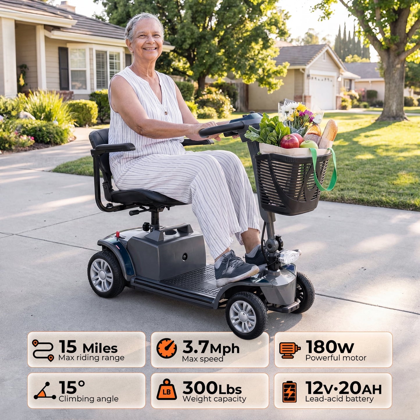 Arshin Senior-Friendly Mobility Scooter,Easy-to-Use and Lightweight Foldable,300lbs,Blue