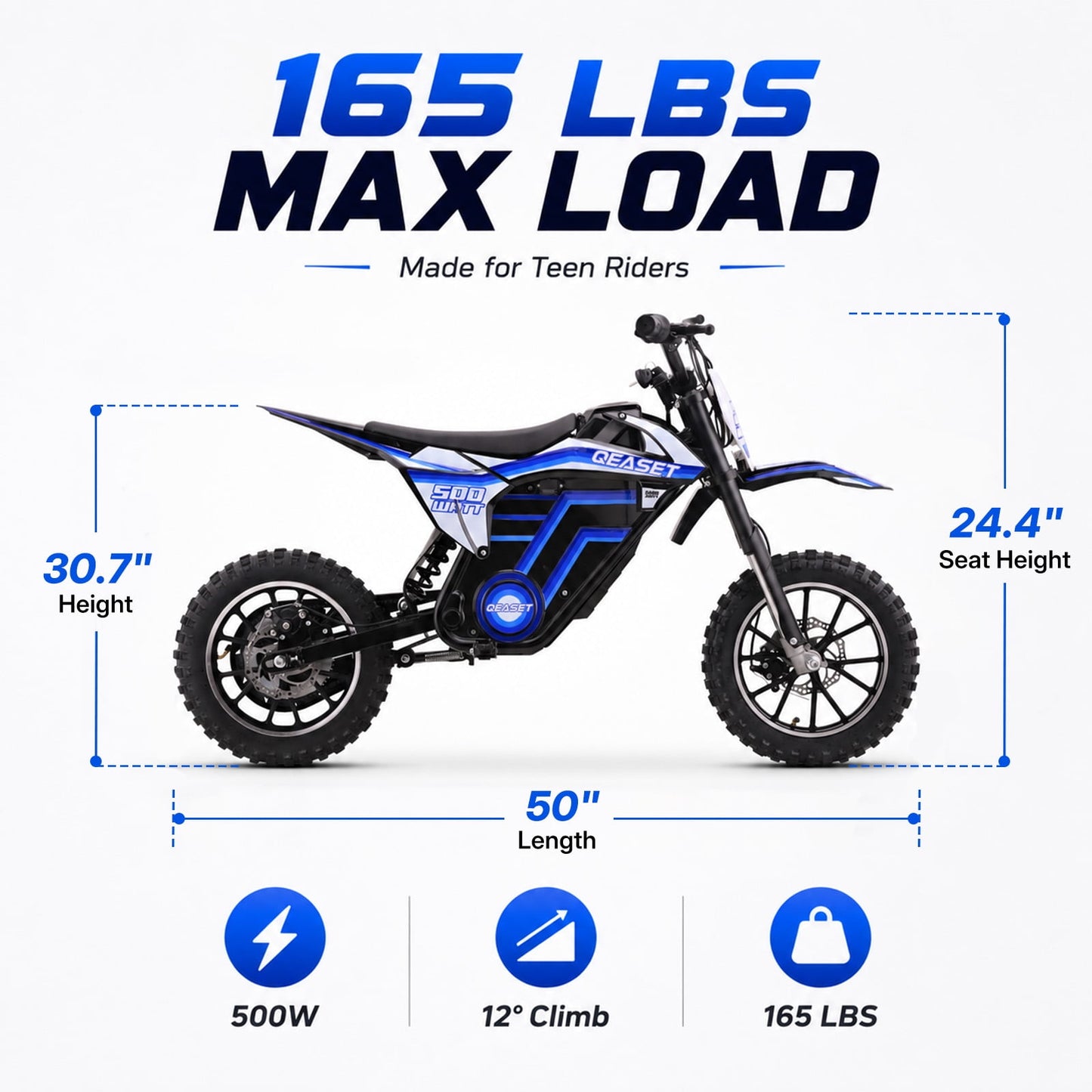 QEASET 36V Electric Dirt Bike, 500W Motorized Mini Dirt Bike with Dual Suspension, Disc Brakes, 17 MPH Max Speed, Electric Off-Road Motorcycle for Boys Girls Ages 8-14,Blue