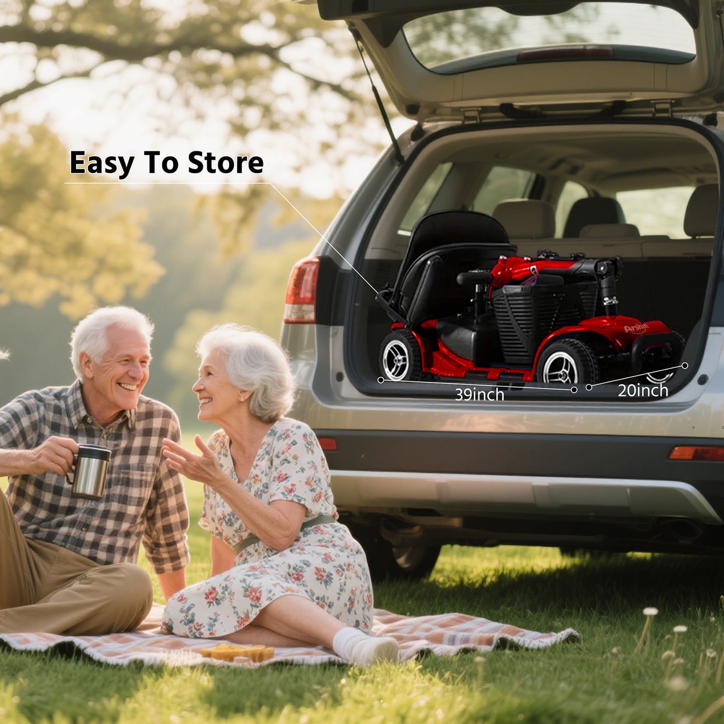 Upgrade 4 Wheels Mobility Scooters for Seniors & Adult,Foldable Electric Wheelchair for Adult,All Terrain Motorized Scooters with 300 LBS,Long Travel Range,Basket,Rotating Seat,Red