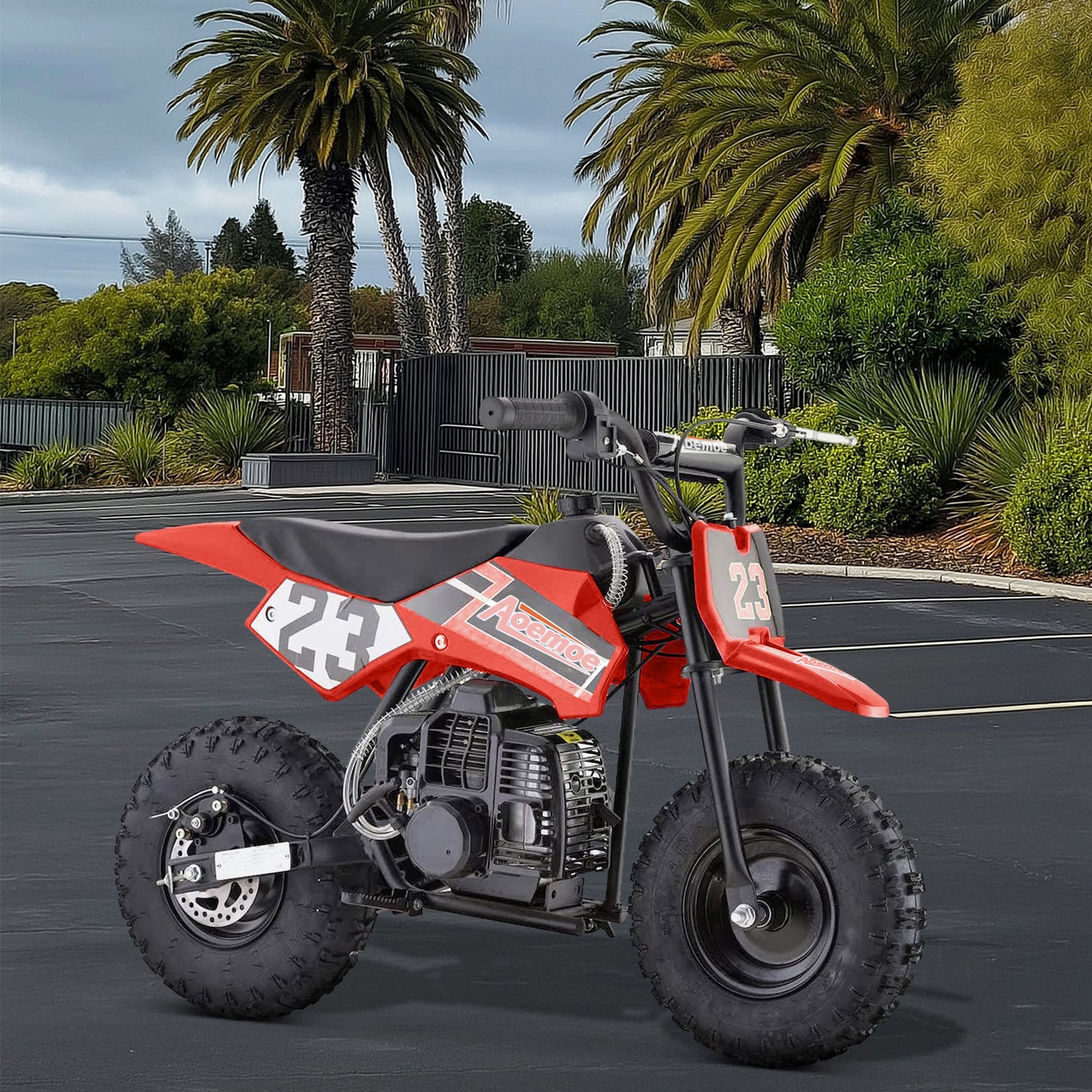 Aoemoe 49cc Kids Dirt Bike Gas Powered, Mini Off-Road Motorcycle with Suspension & Disc Brakes, 18 Mph, 160 Lbs Capacity, Red