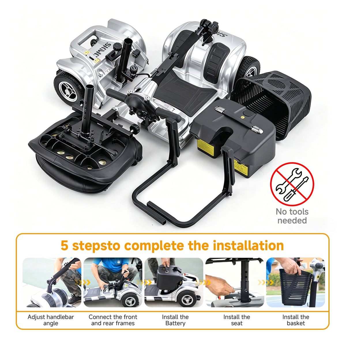 Ostrina Foldable 4-Wheel Mobility Scooter for Seniors,Portable Electric Wheelchair with USB Port,Easy Travel & Daily Use(Shining Silver)