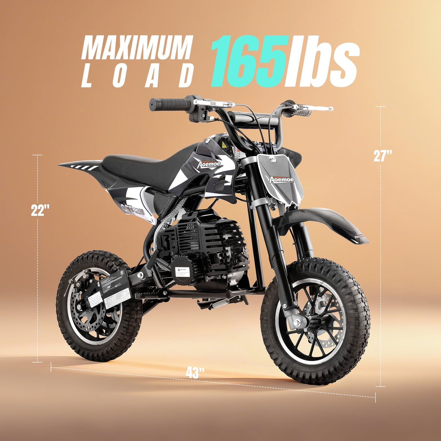 Aoemoe 49cc 2-Stroke Gas Mini Dirt Bike, Off-Road Tires & Disc Brakes, 20mph/160lb, Black
