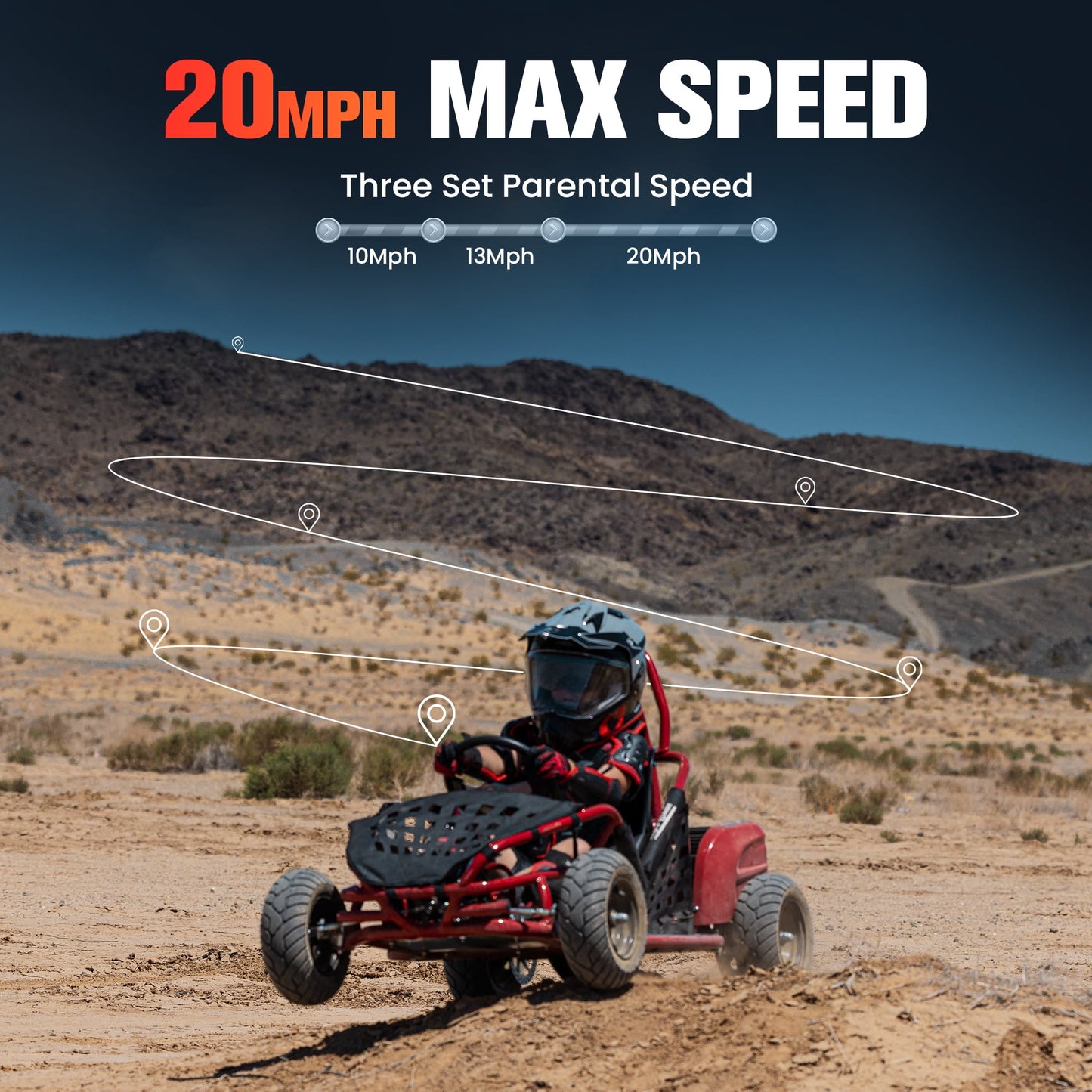 QEASET 48V Electric Go-Kart 1000W Brushless Motor, 20mph Max, 13" All-Terrain Tires, High-Tensile Steel Frame, 4-Point Seat Belt, 3-Speed Control, Hydraulic Disc Brake,Red