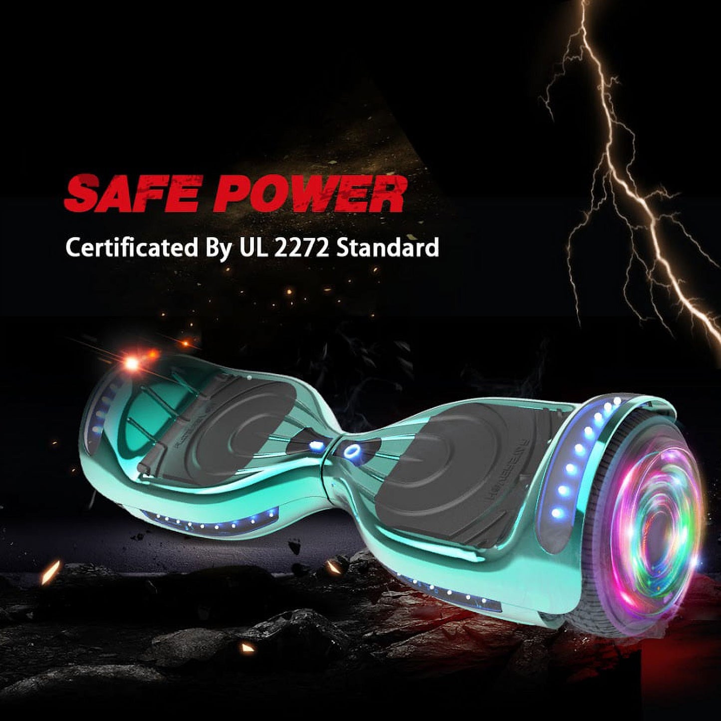 Hoverstar hover board Bluetooth Two-Wheel Self Balancing Electric Scooter 6.5 In. UL 2272 Certified with Bluetooth Speaker and LED Light Chrome Turquoise
