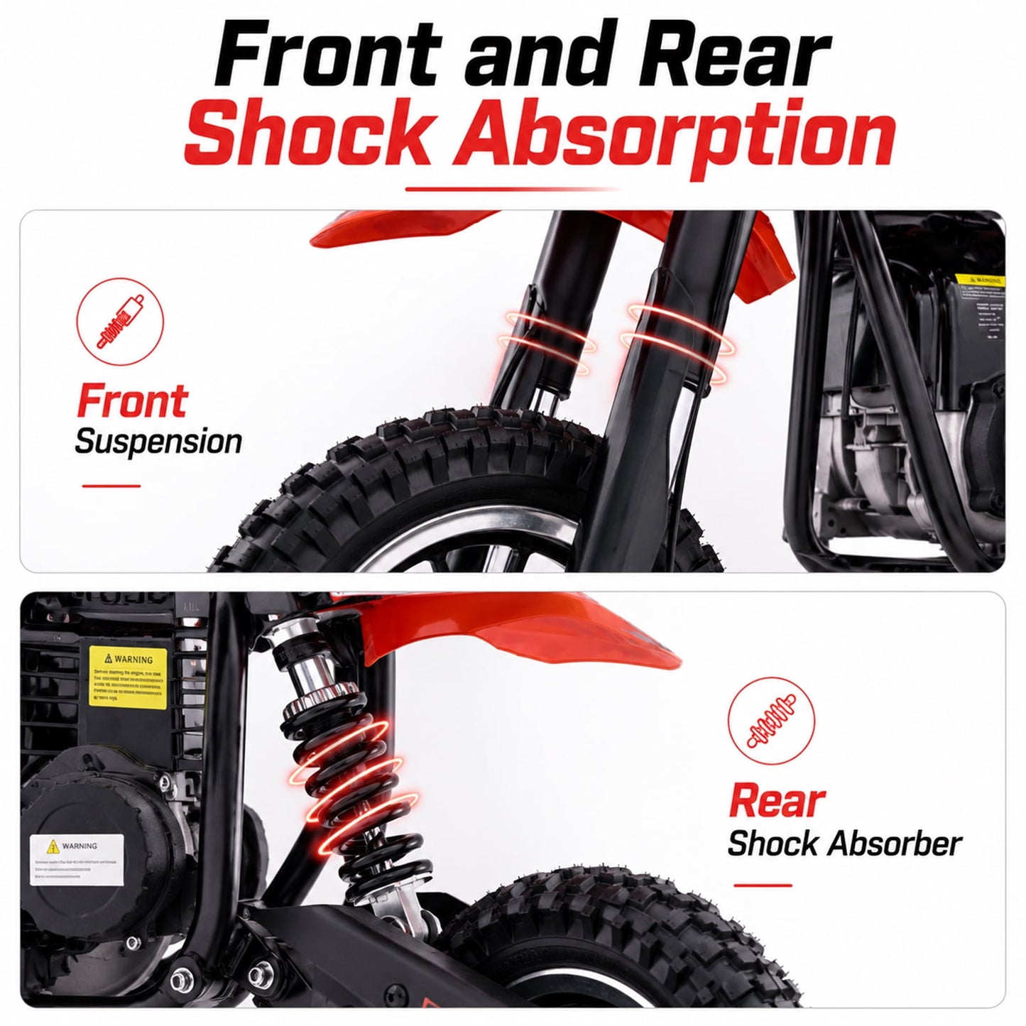 Aoemoe dirt bicycles, 39cc gas power motorcycle, 45×24×16in , 4-Stroke, dirt bicycles for kid 8 14, Red