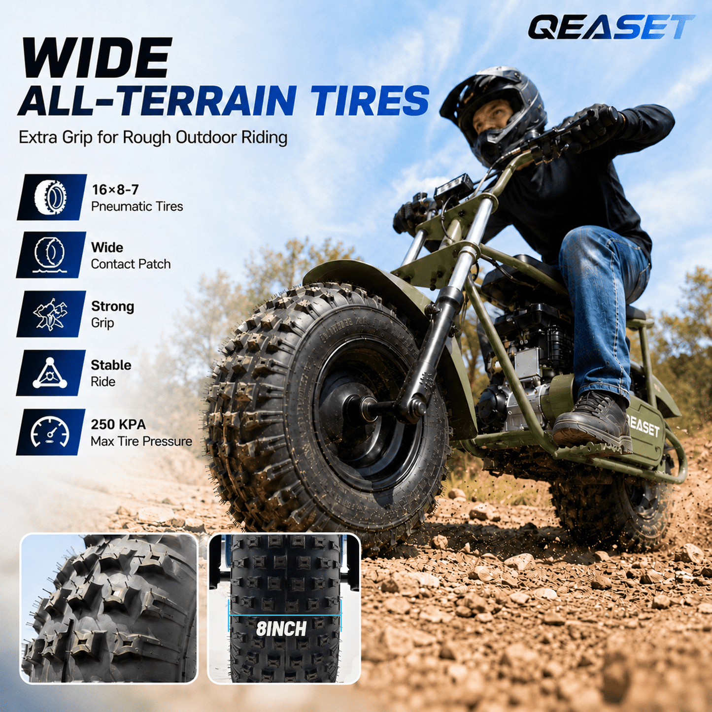 QEASET 105CC 4-Stroke Mini Bike with Shock Absorption, Off-Road Motorcycle, Green