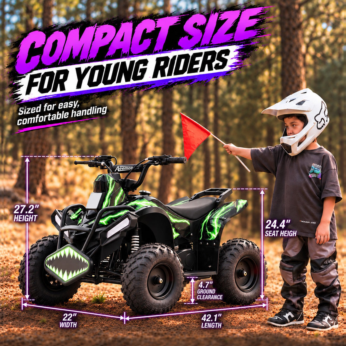 39cc Teen Gas ATV, Gas Powered 4 Wheeler for Teens 16+, 4-Stroke Beginner ATV, Up to 15 MPH, Adjustable Speed, Safety Switches, Front & Rear Brake - Green