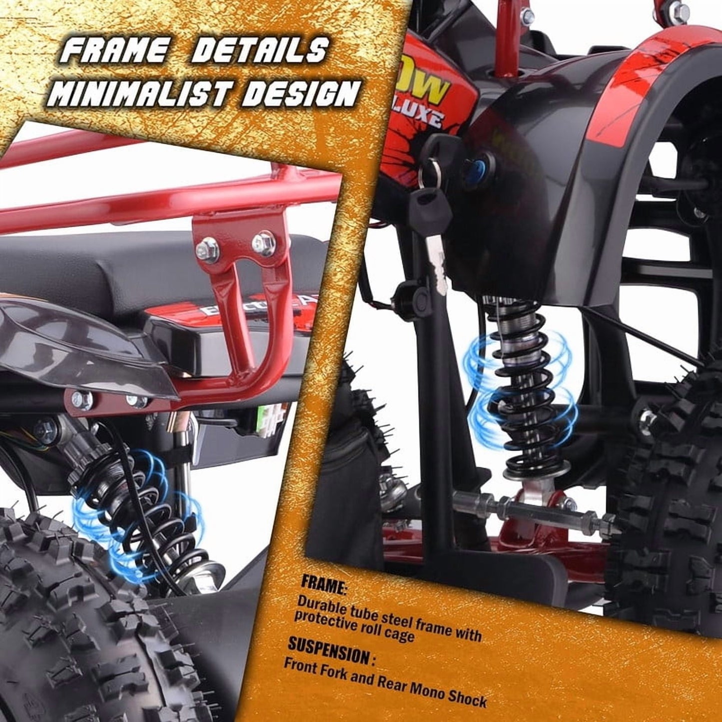 QEASET Electric atv Dirt Quad, 36V 500W Motor, 12-18mph Speed, Twist Grip Acceleration & Hand Operated Disc Brakes,Knobby Air Tires, Multiple Colors, Holiday Gifts