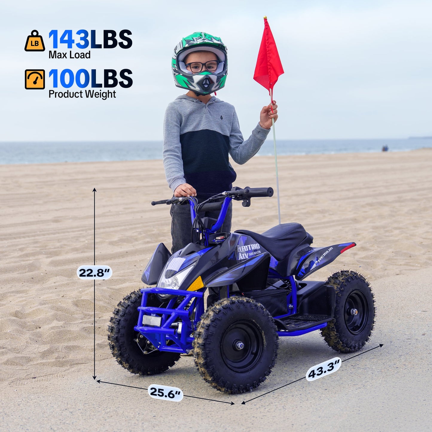 QEASET 500W Sport Ride – 15 mph Speed, 36V Battery, 45–60 Min Run Time, Blue