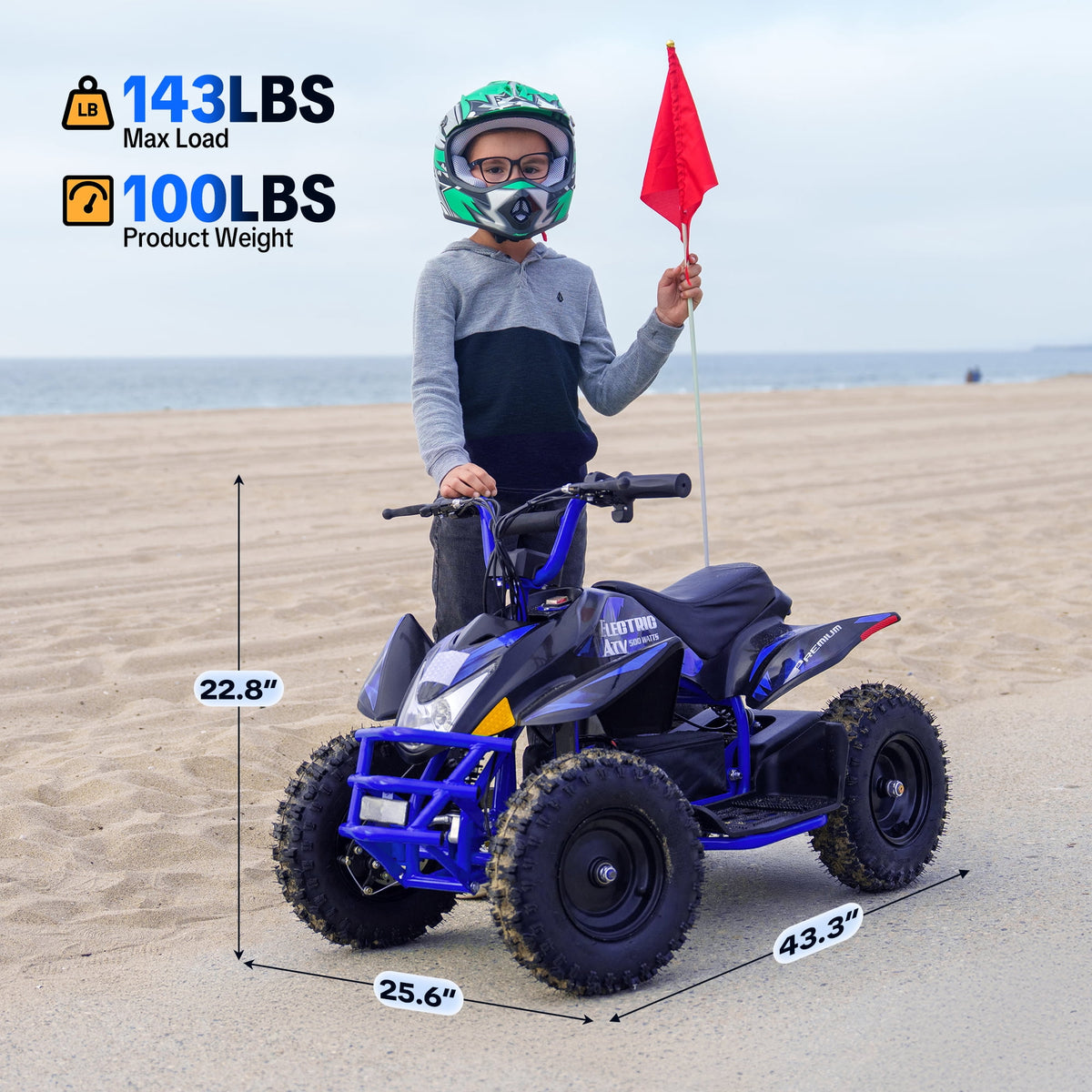 IVFJFV Off Road Electric Four Wheeler, Battery Powered Four Wheele with 12AH Battery & Dual Speed 10-15MPH, 36V Four Wheeler Equipped with 500W Motor, Front & Rear Shock Absorbers, Disc Brake,BLUE