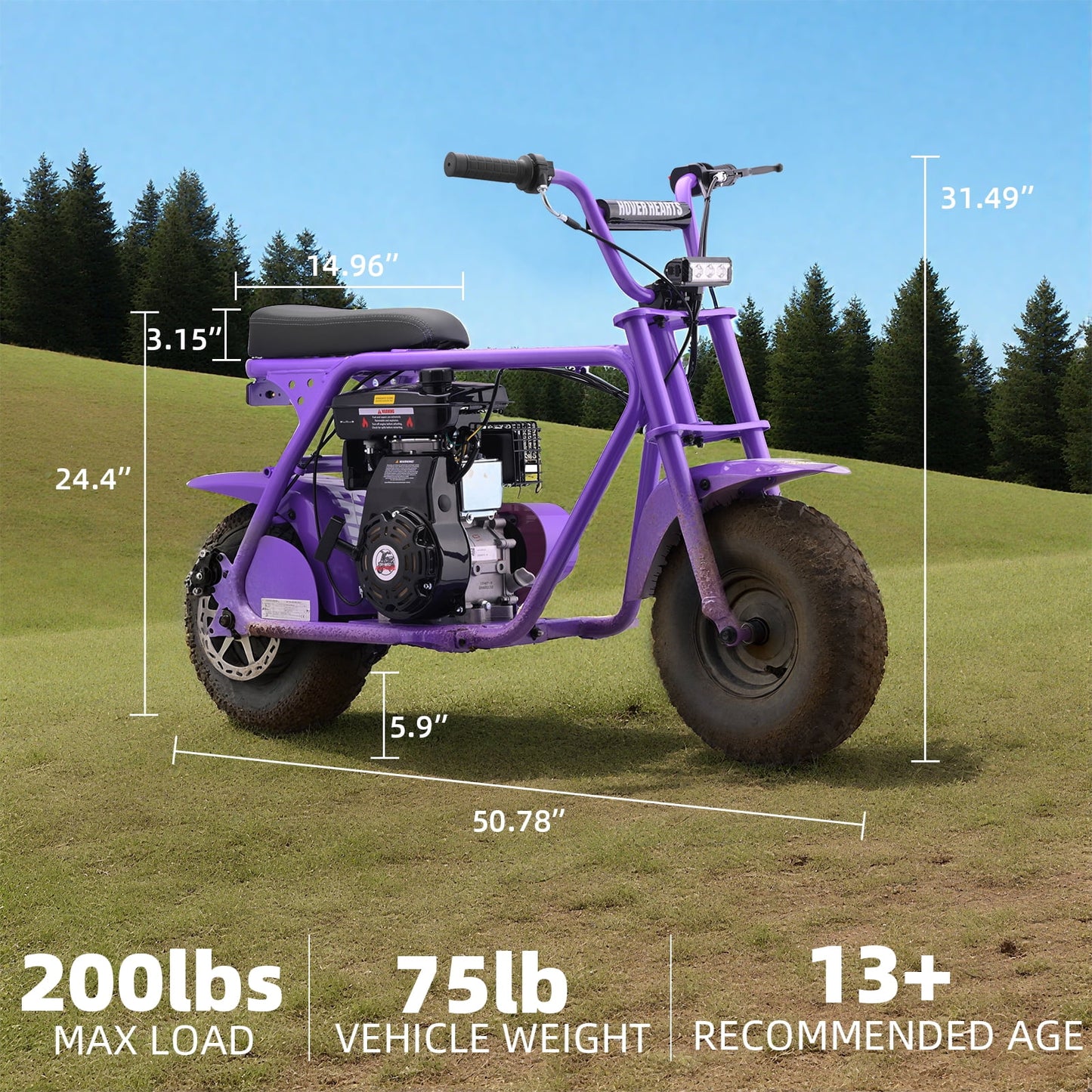 Aoemoe 4-Stroke 99cc Mini Dirt Bike, Purple
