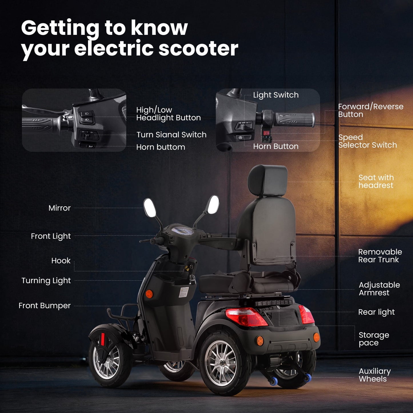 Arshin Heavy Duty 4 Wheel Mobility Scooters for Seniors & Adults 500lbs Capacity,800W All Terrain Electric Recreational Scooter