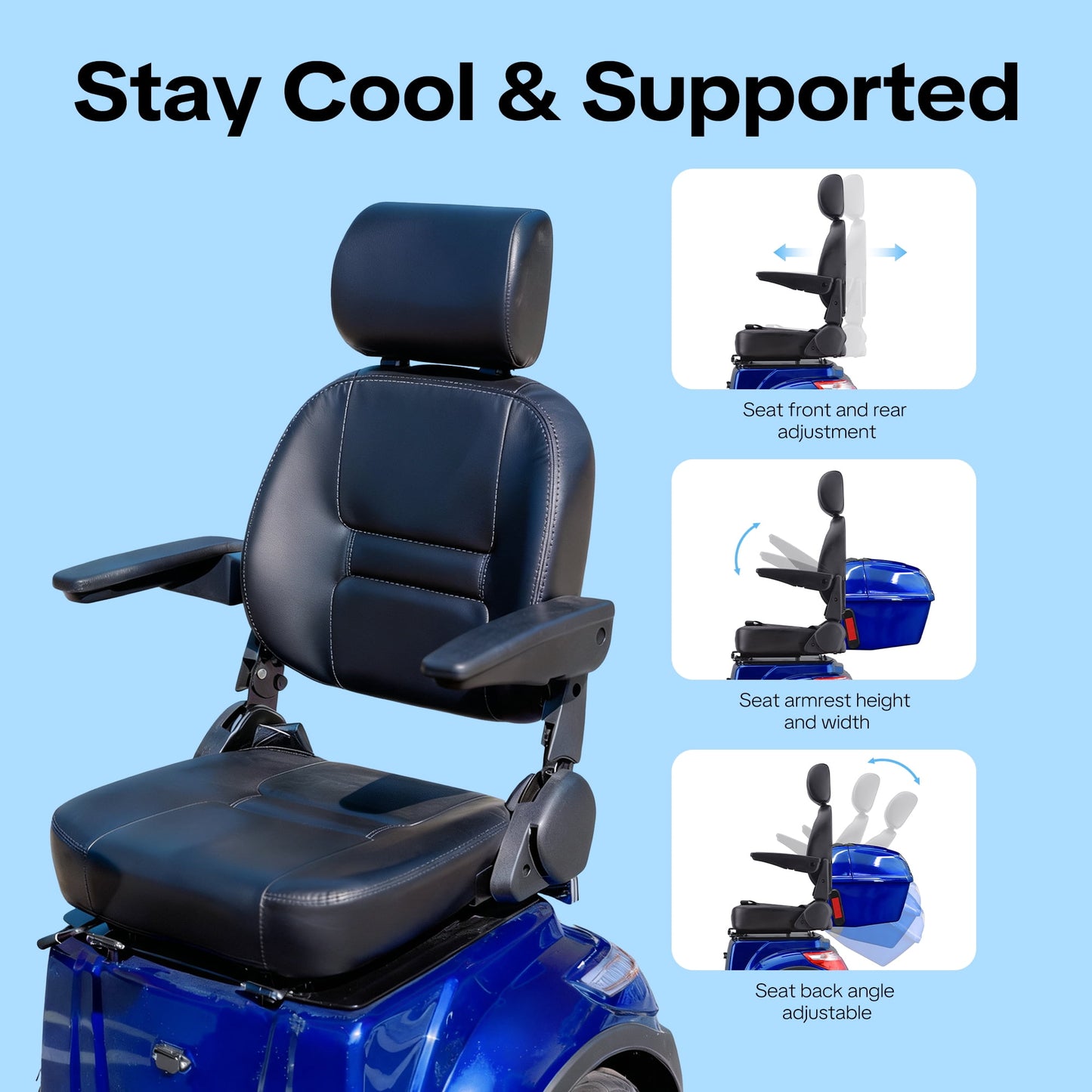 Upgrade Heavy Duty 4 Wheel Mobility Scooters for Seniors & Adults 500lbs Capacity,Arshin 800W All Terrain Fast Mobility Scooter for Travel,Electric Powered Chair,25 Miles Rang,Remote Key(Blue)
