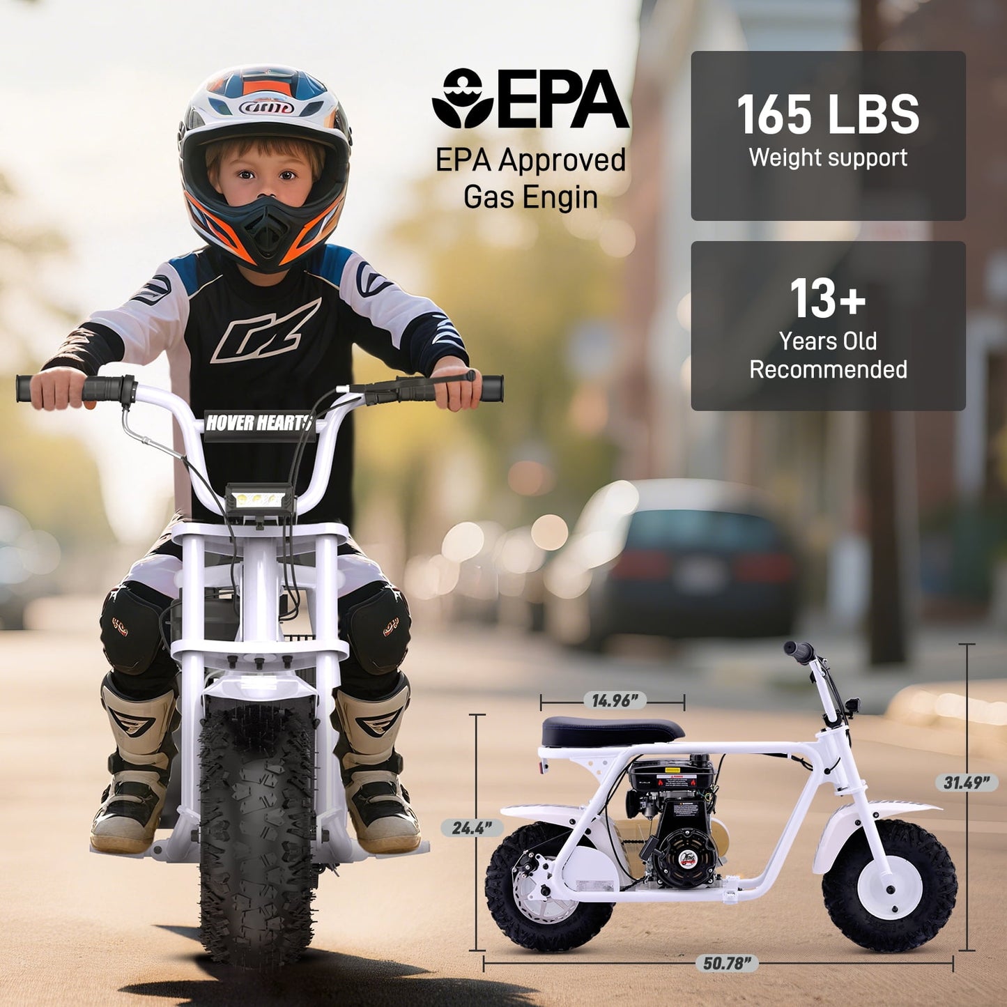 Aoemoe 99CC MB001 Gasoline Mini Dirt Bike,4-Stroke 18MPH Off Road Motorcycle, Weight Support Up to 165 LBS - White