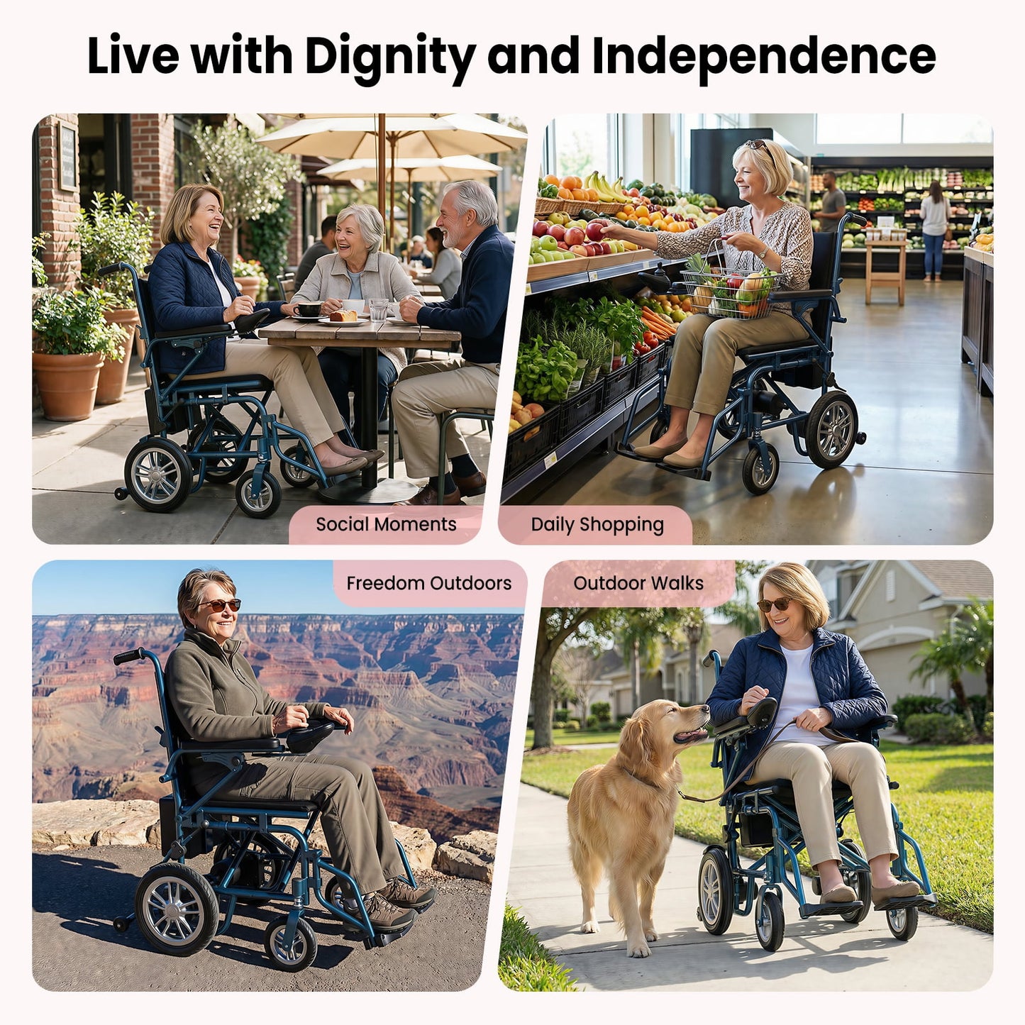 HOVERHEART 4-Wheel Foldable Travel Electric Wheelchair & Mobility Scooter – 286 lb Heavy-Duty Power Chair, 15 km Range(Blue)