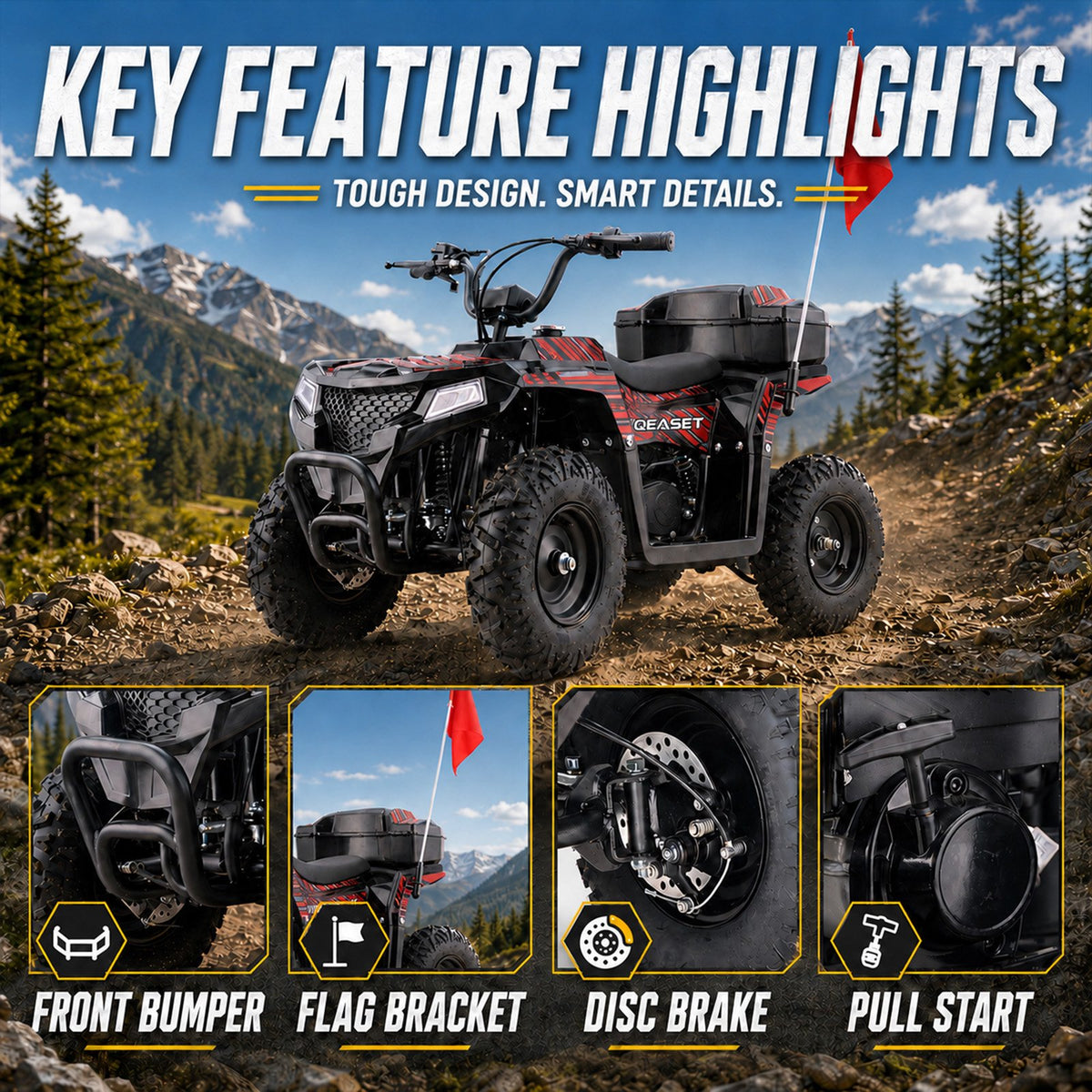 39cc Teen Gas ATV, Gas Powered 4 Wheeler for Teens 16+, 4-Stroke Beginner ATV, Up to 15 MPH, Adjustable Speed, Safety Switches, Front & Rear Brake - Red