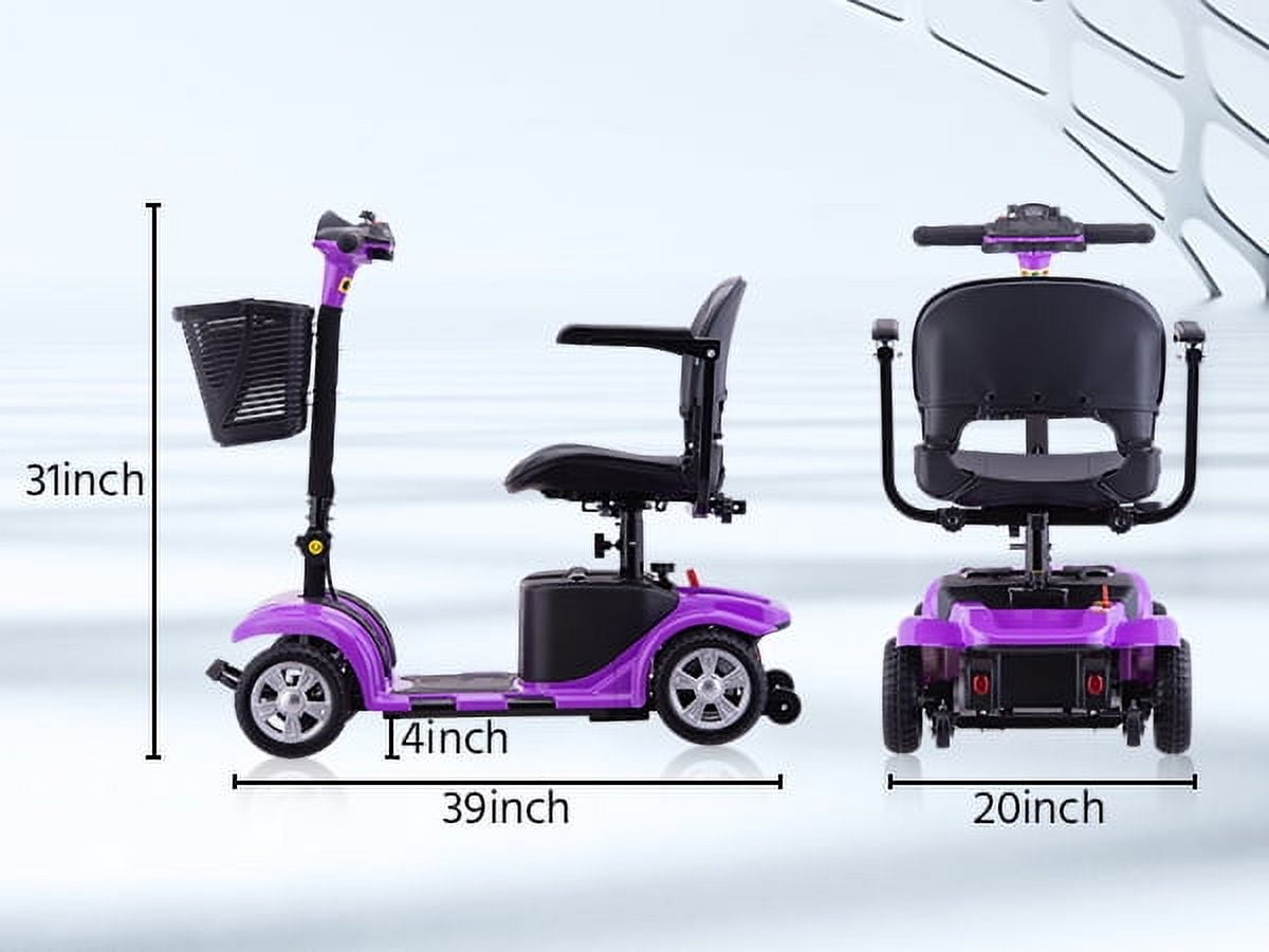 4 Wheels Mobility Scooter for Adults, Senior Electric Powered Chargeable Device for Travel, Lightweight and Portable, with LED Headlights and Basket, Charger Included (Silver)