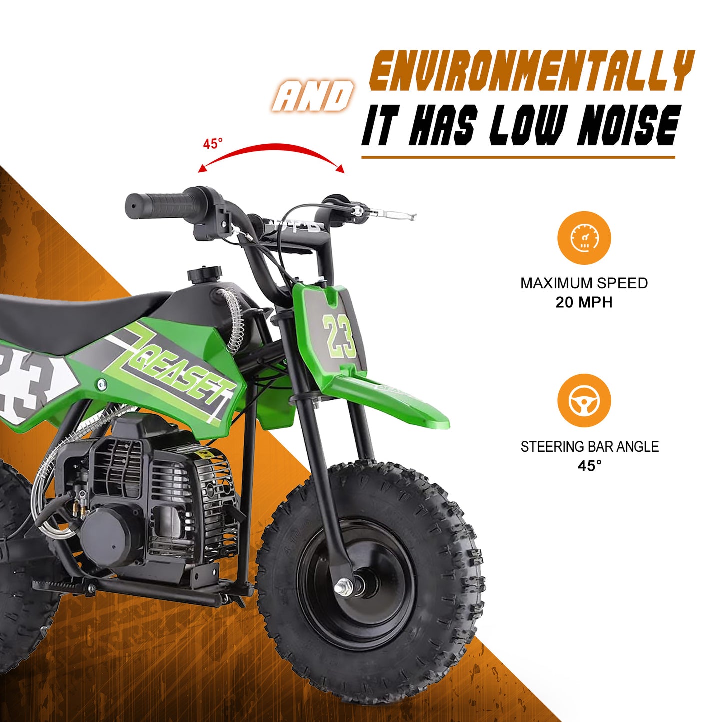 QEASET Mini Kid Dirt Bike,49 CC 2-Stroke Gas Bike with Off-Rode Tire,up to 20Mph, EPA Approved(Rreen)