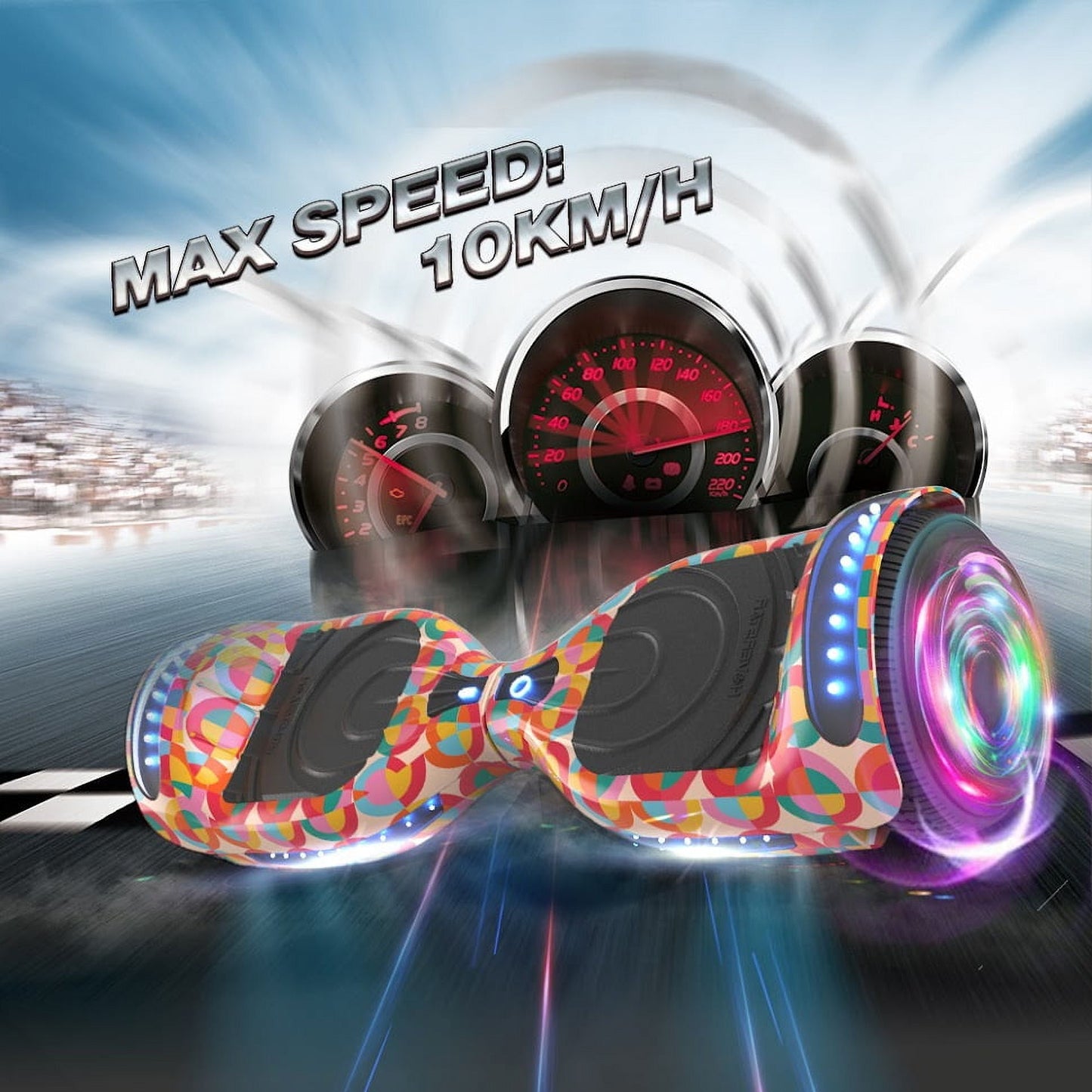 Flash Wheel Hoverboard 6.5" Bluetooth Speaker with LED Light Self Balancing Wheel Electric Scooter, Kaleidoscope