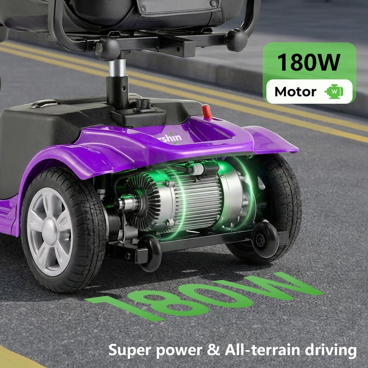 Arshin Upgrade 4 Wheels Mobility Scooter with Removable Battery,Compact Heavy Duty Mobile for Travel,Foldable Powered Wheelchair for Adult,300lbs,Purple