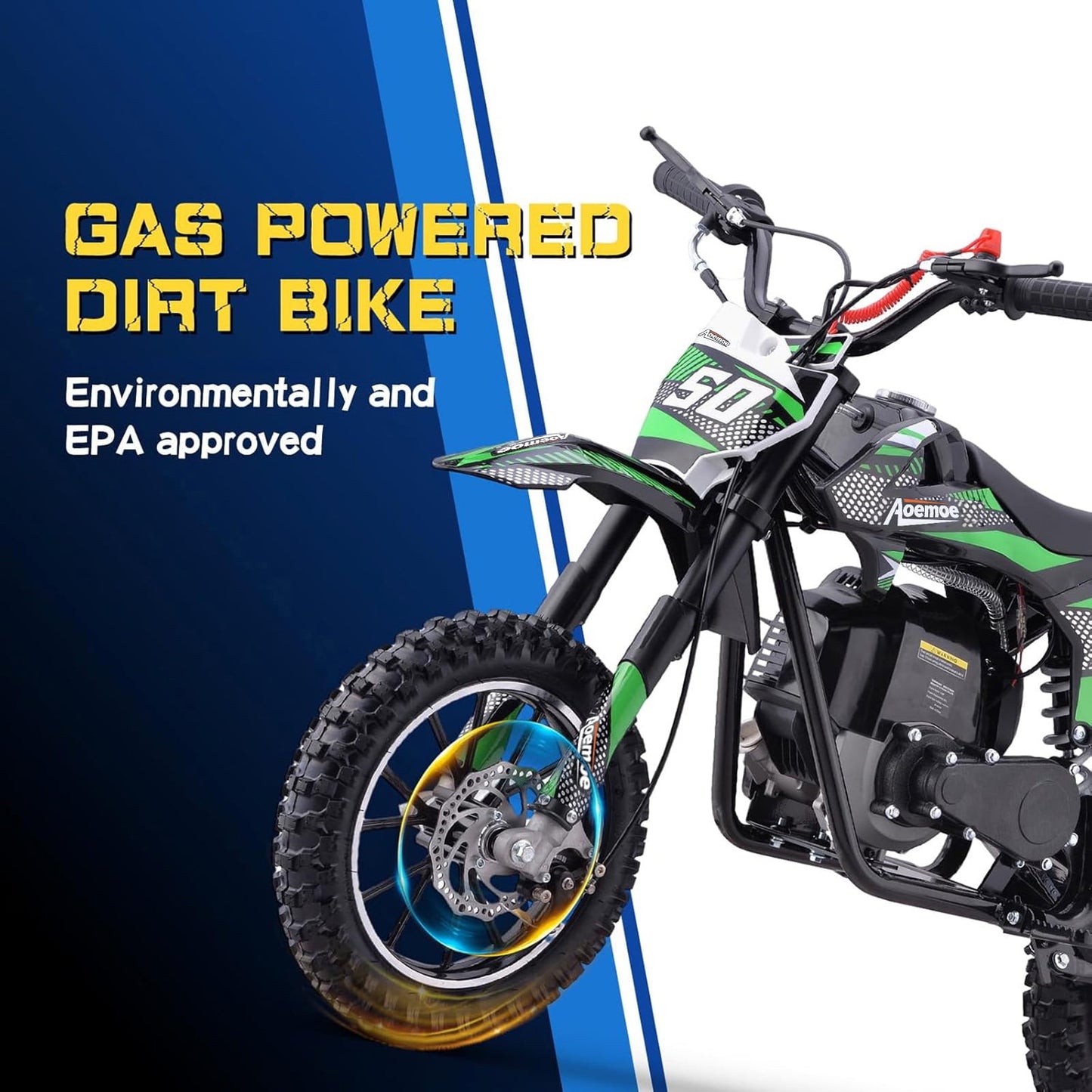 Aoemoe 40cc 4-Stroke Kids Mini Dirt Bike, Gas Powered, Rear Suspension & Disc Brakes, 20Mph/165Lbs,Green