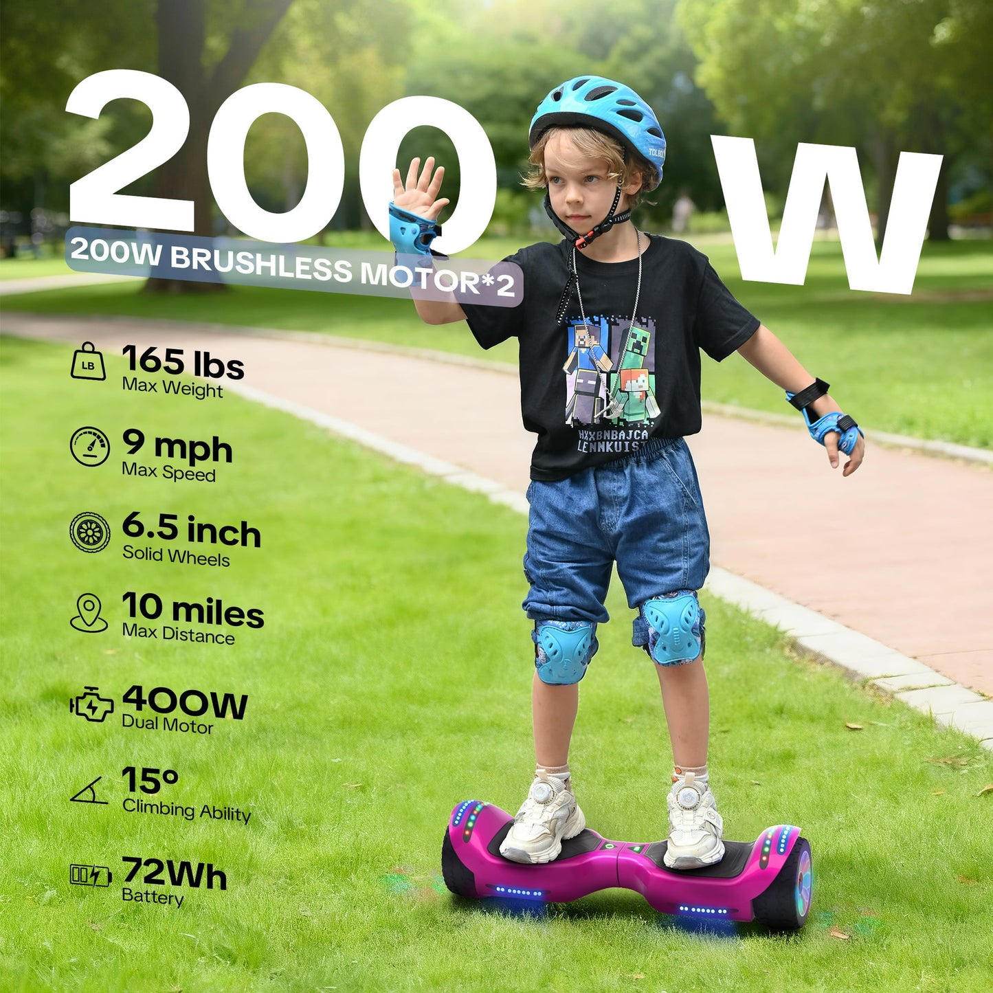 MOSTA All Terrain Self-Balance Scoote ,Electric Scooter Board for Kids & Adults with Bluetooth and Led Lights,6.5 inch,165 lbs capacity Perfect Gift